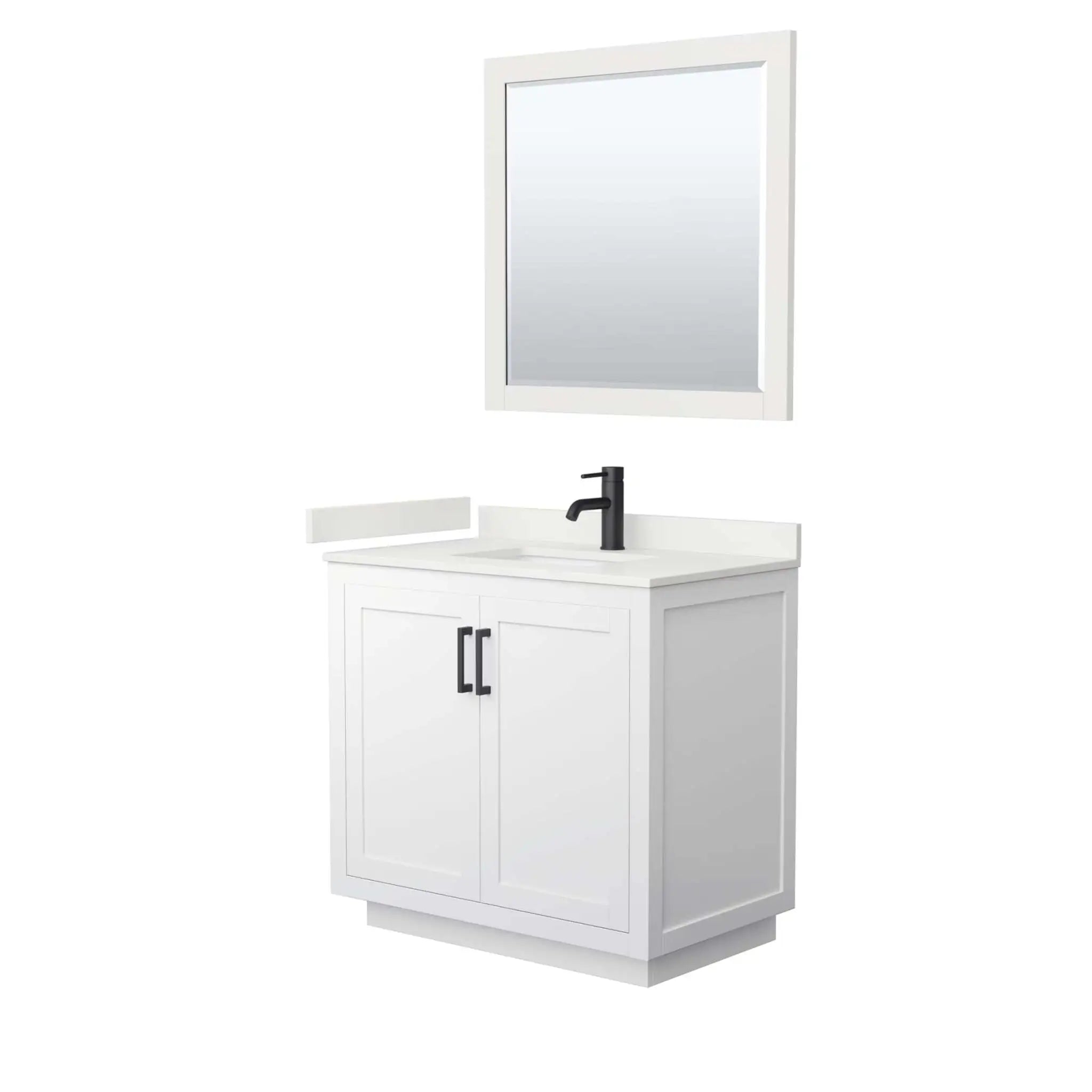 36" Miranda Single Bathroom Vanity in White with Matte Black Trim & 34" Mirror by Wyndham