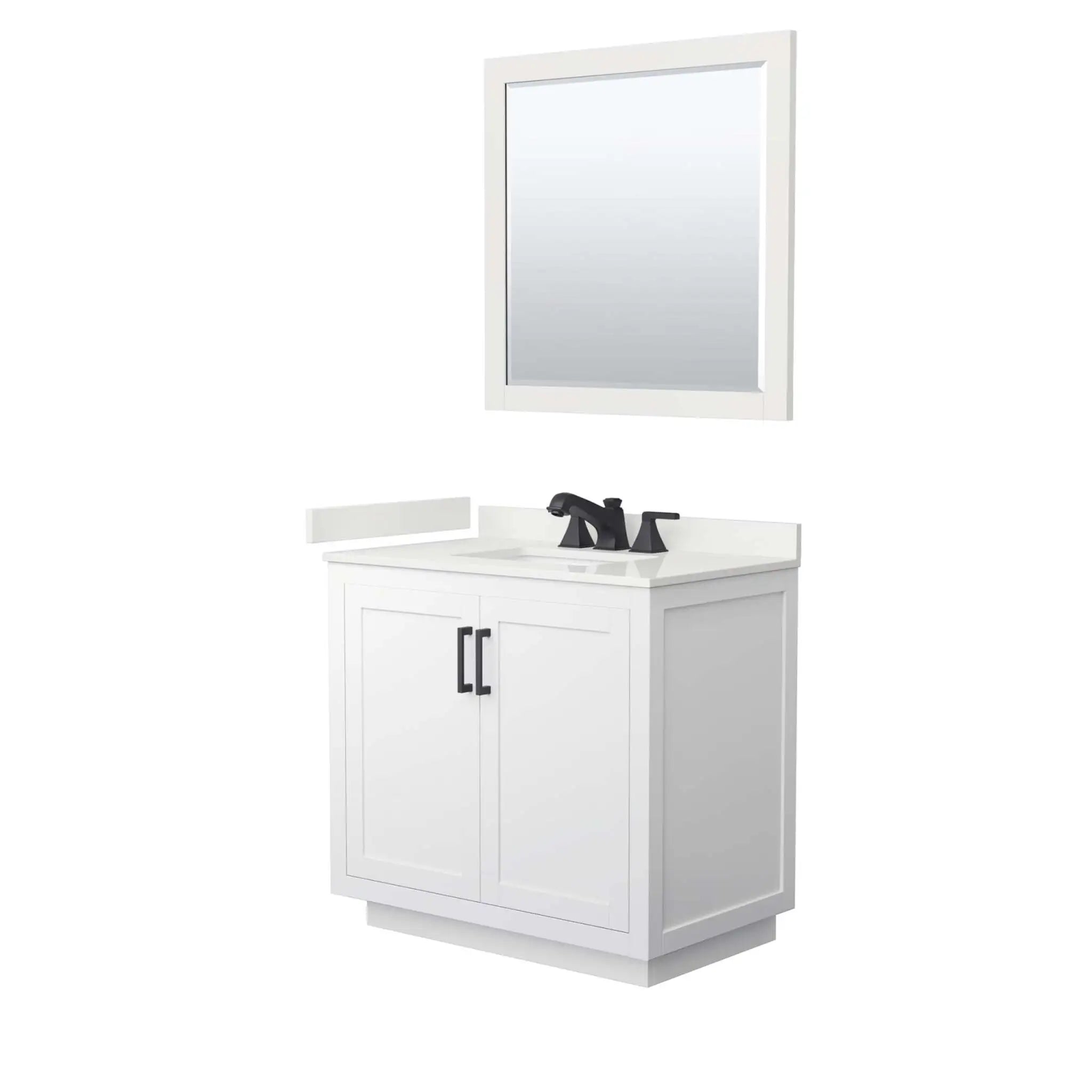 36" Miranda Single Bathroom Vanity in White with Matte Black Trim & 34" Mirror by Wyndham