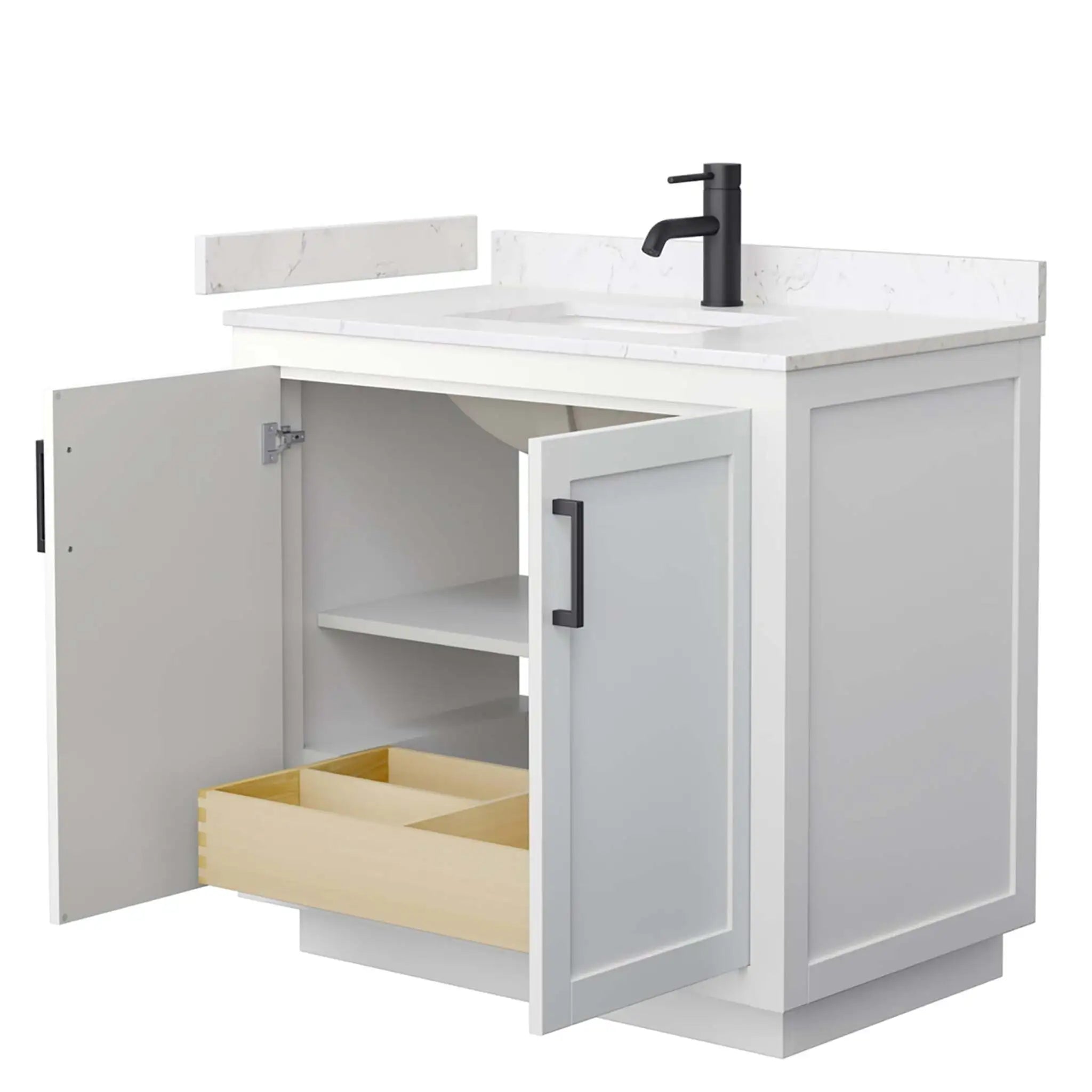36" Miranda Single Bathroom Vanity in White with Matte Black Trim by Wyndham