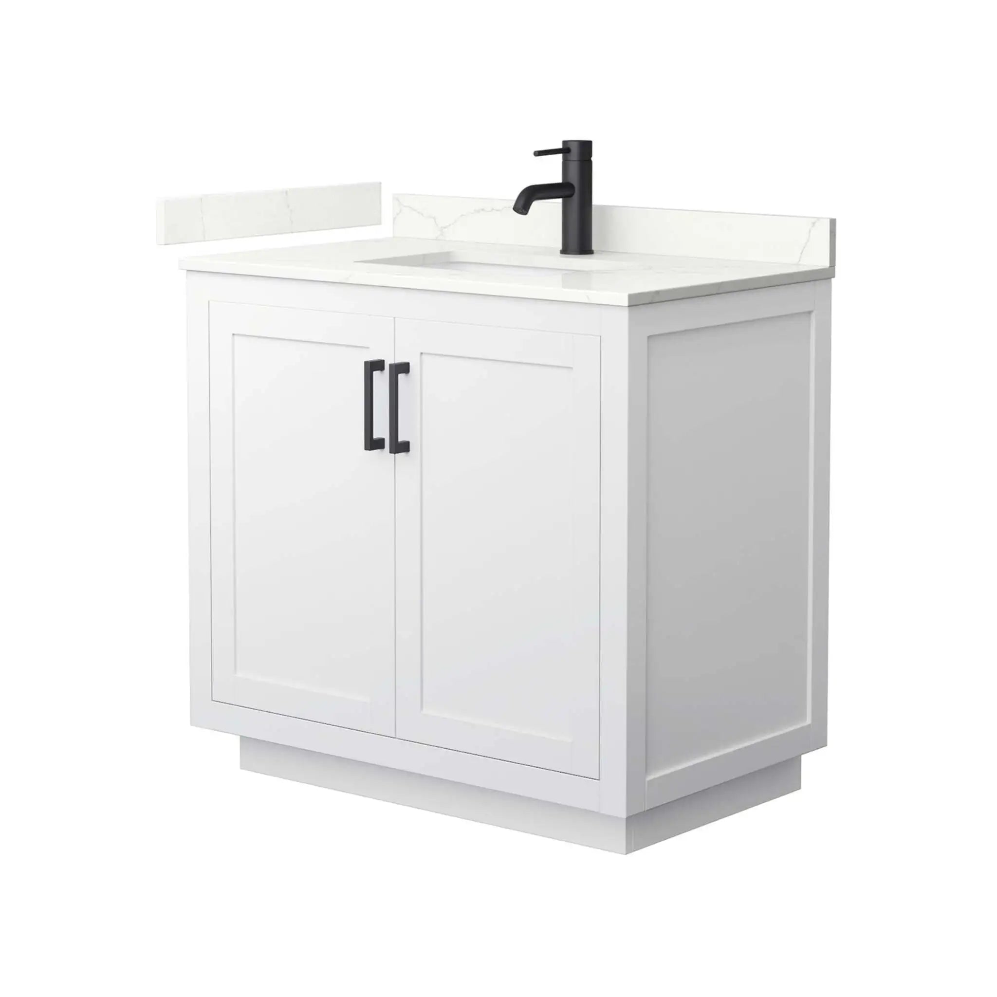36" Miranda Single Bathroom Vanity in White with Matte Black Trim by Wyndham