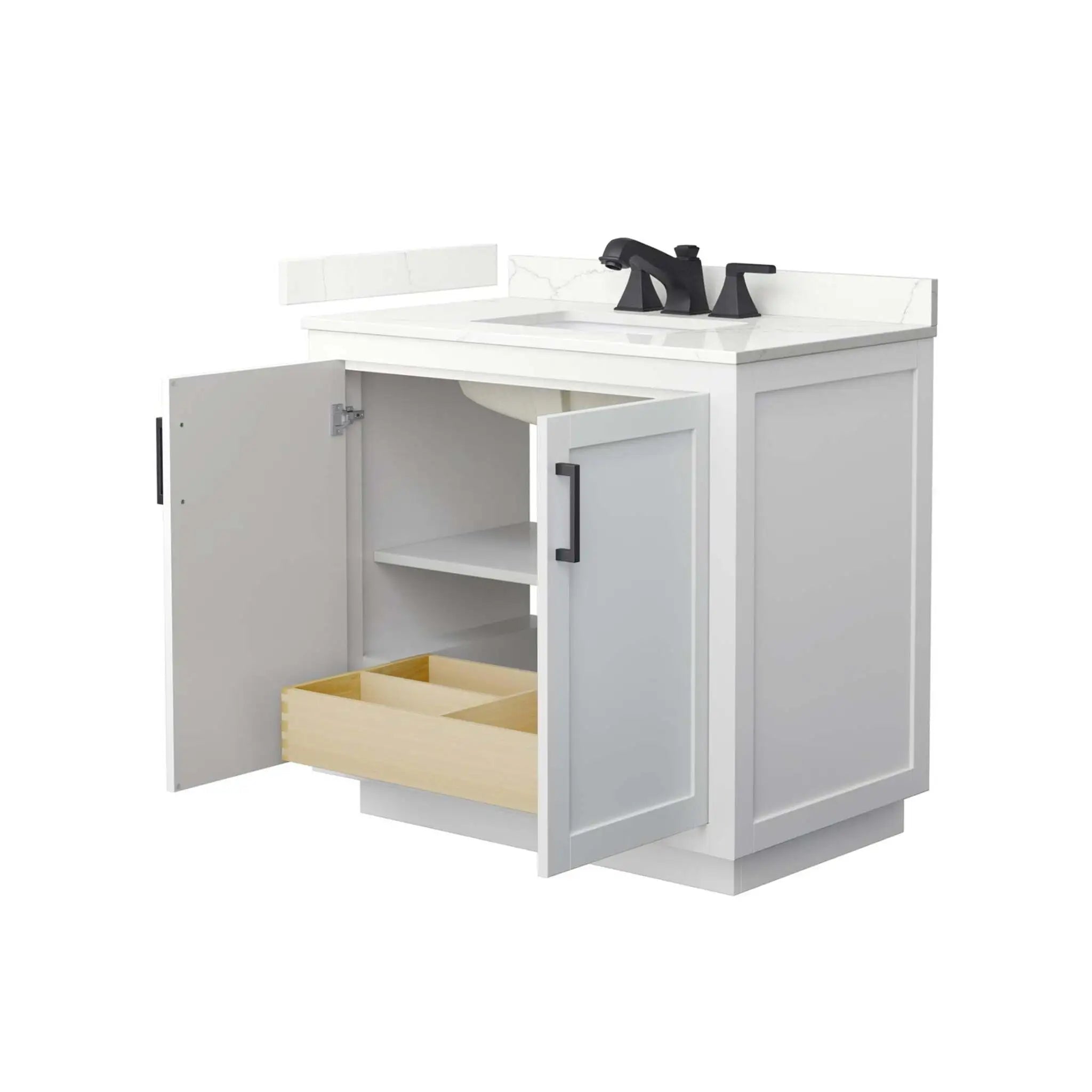 36" Miranda Single Bathroom Vanity in White with Matte Black Trim by Wyndham