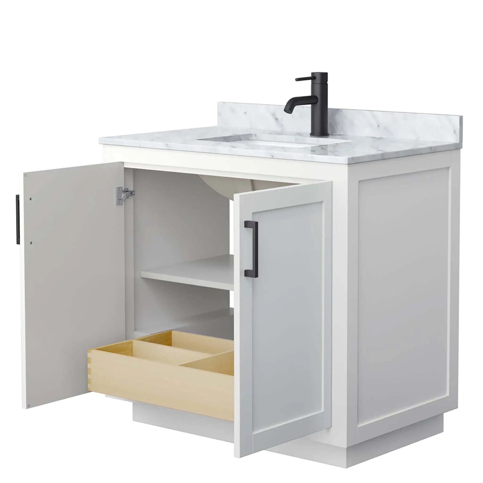 36" Miranda Single Bathroom Vanity in White with Matte Black Trim by Wyndham
