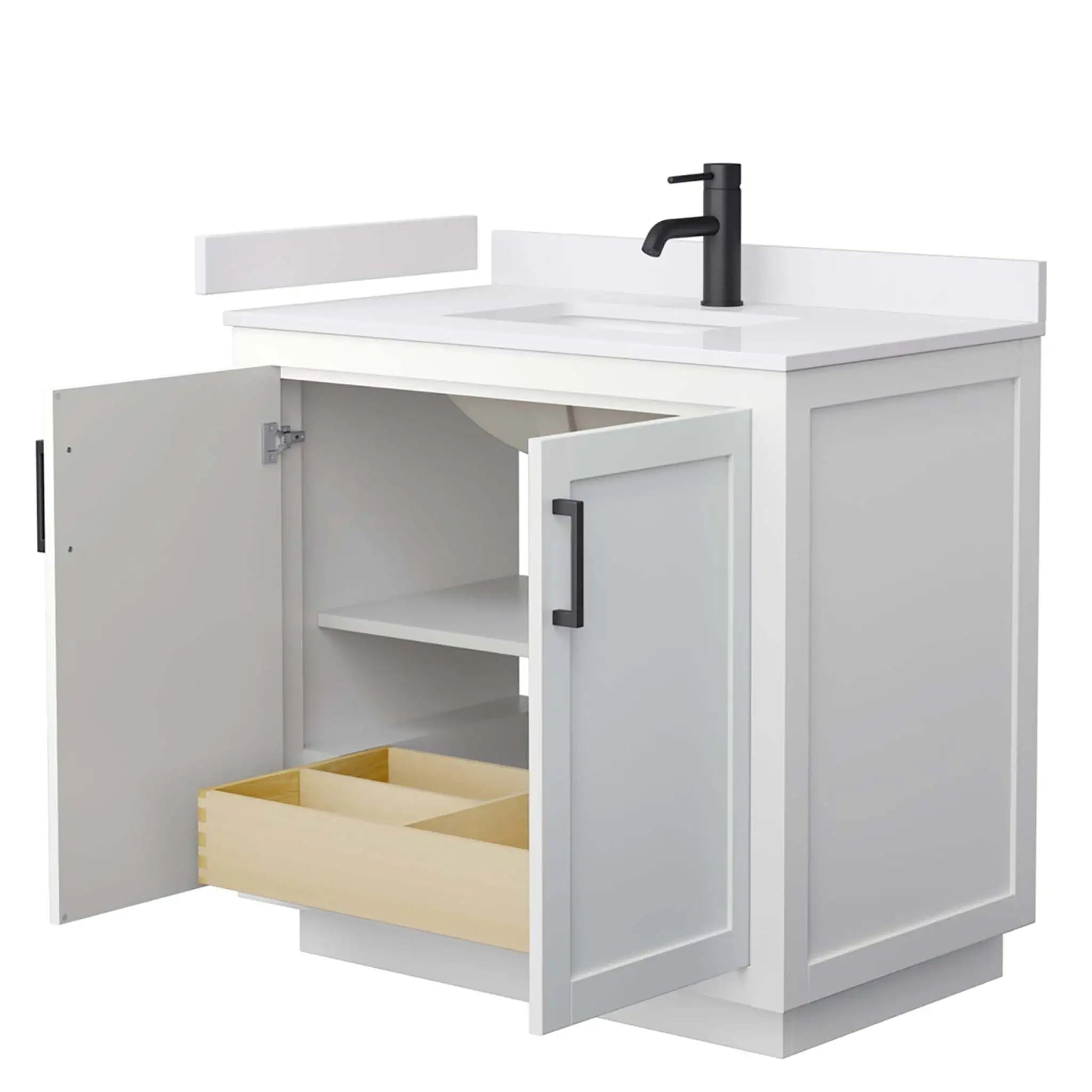 36" Miranda Single Bathroom Vanity in White with Matte Black Trim by Wyndham