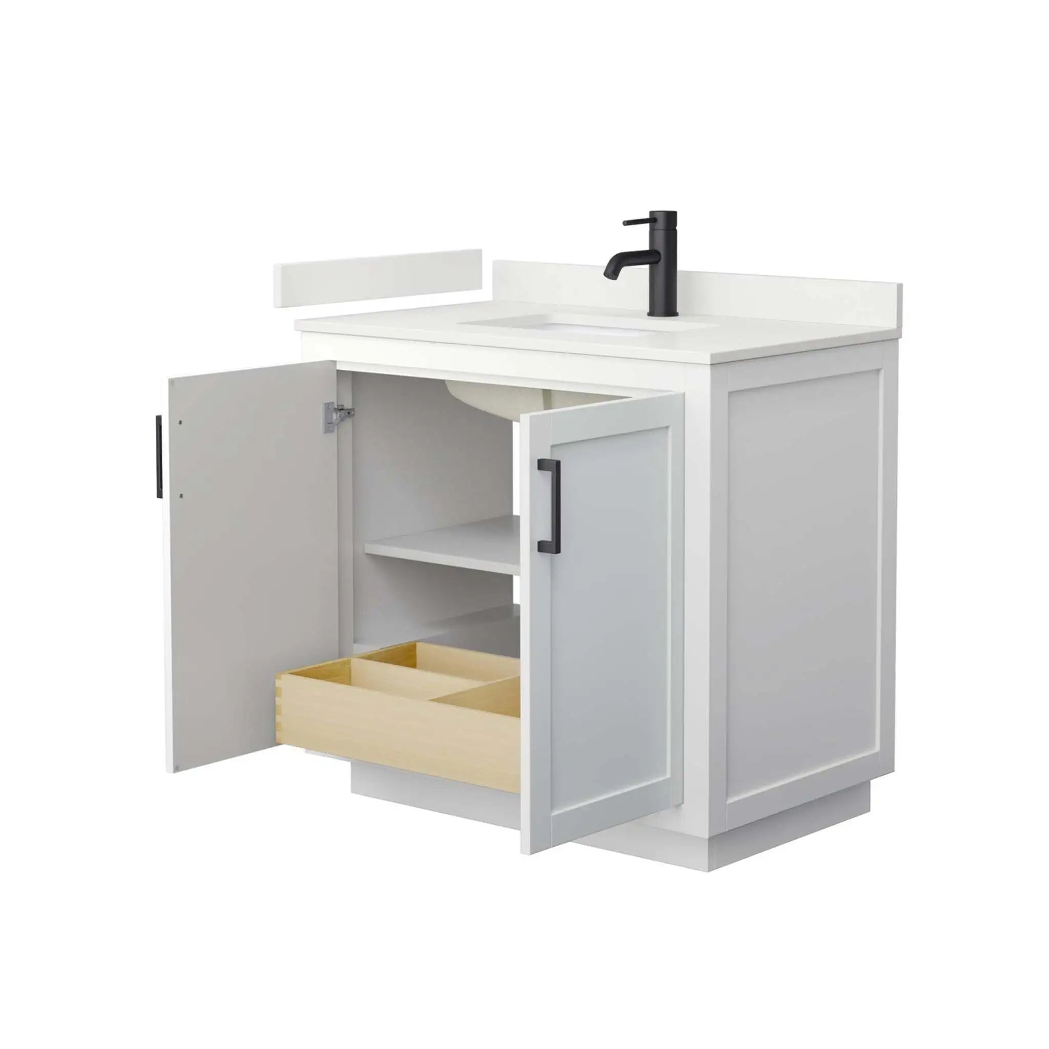 36" Miranda Single Bathroom Vanity in White with Matte Black Trim by Wyndham