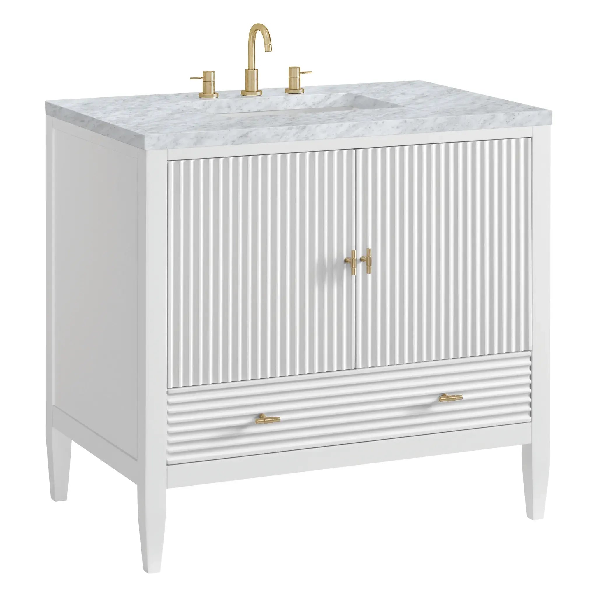 36" Myrrin Vanity in Bright White-Carrara White Marble-8" Widespread image 9