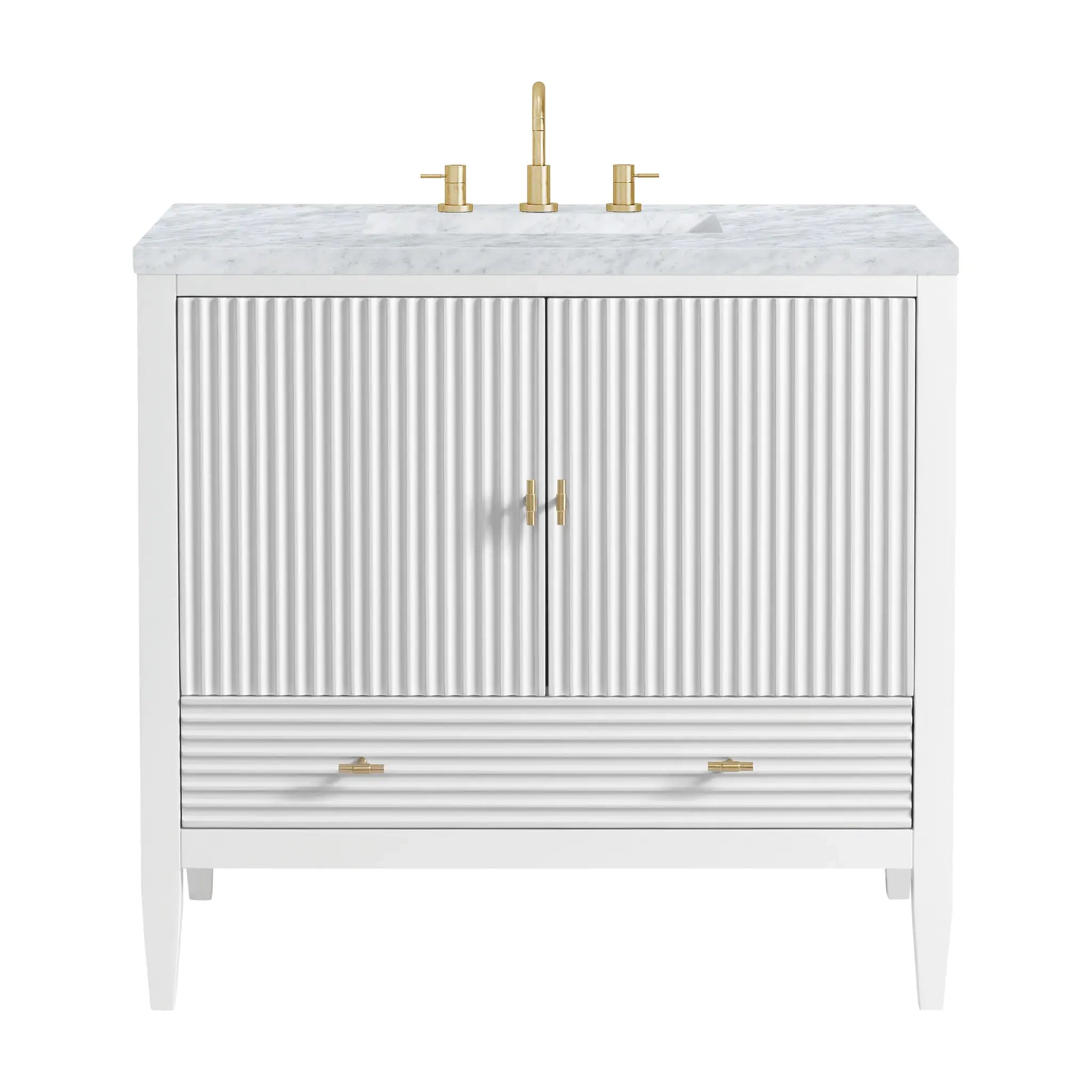 36" Myrrin Vanity in Bright White-Carrara White Marble-8" Widespread image