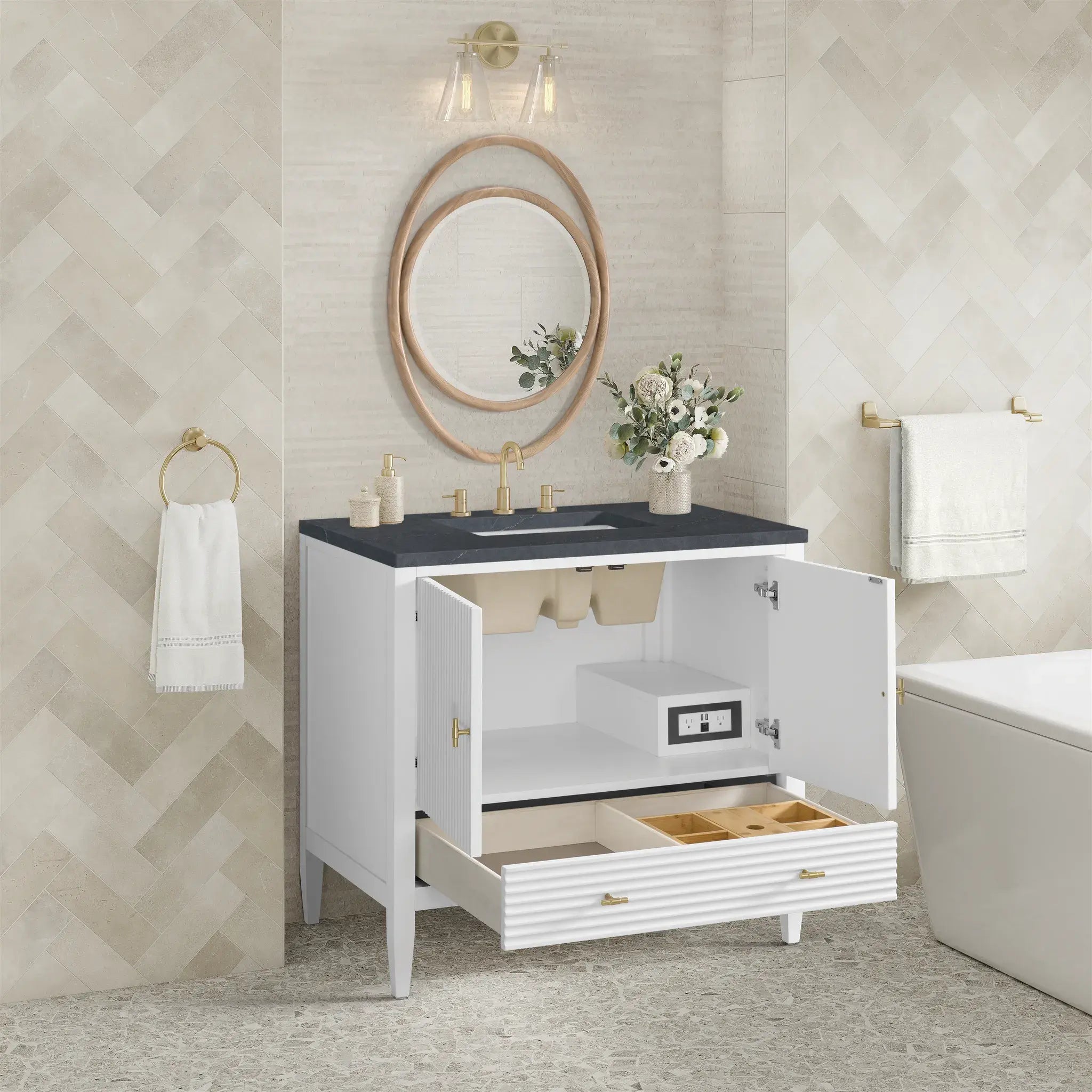 36" Myrrin Vanity in Bright White-Charcoal Soapstone Silestone-8" Widespread image 4