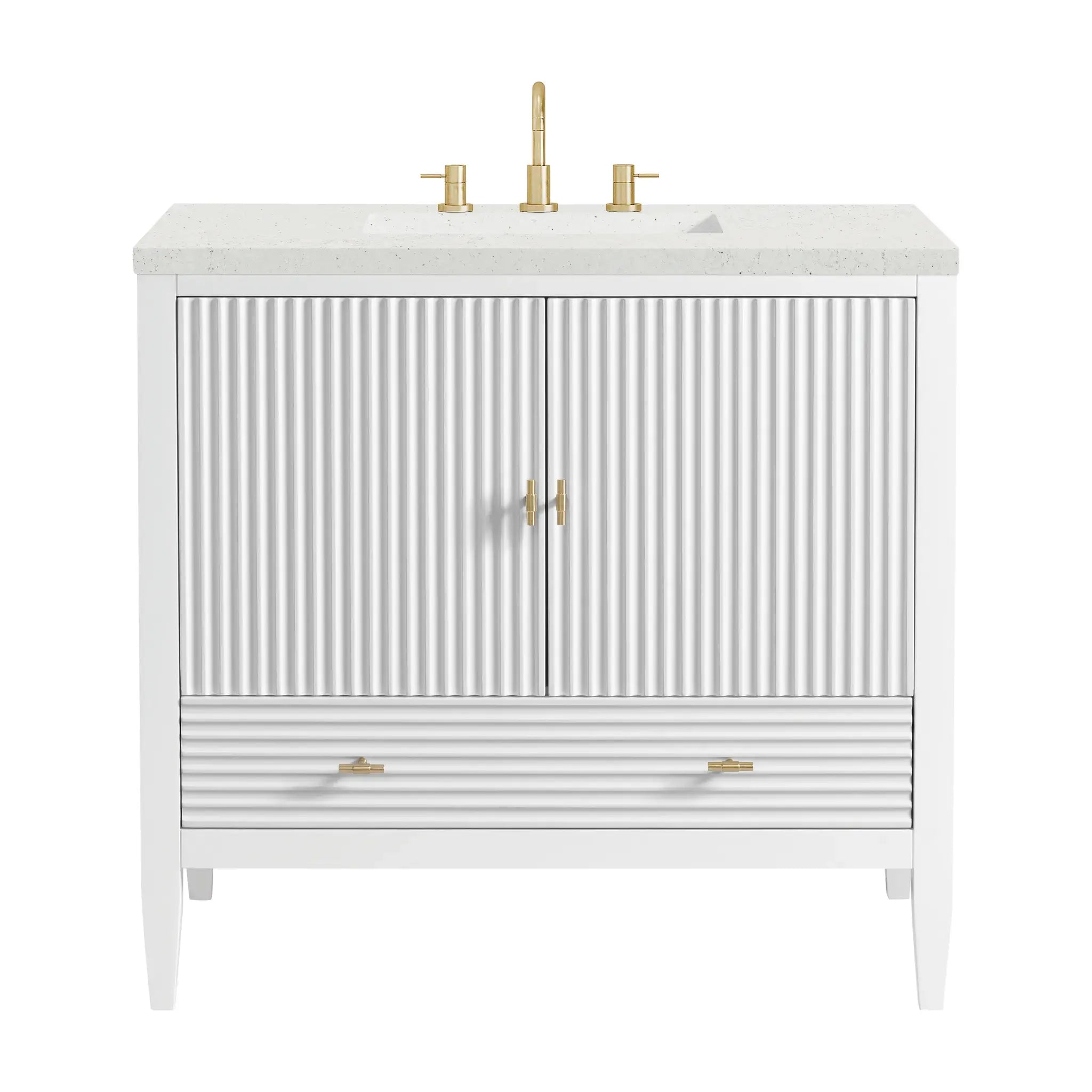 36" Myrrin Vanity in Bright White-Lime Delight Silestone-8" Widespread image