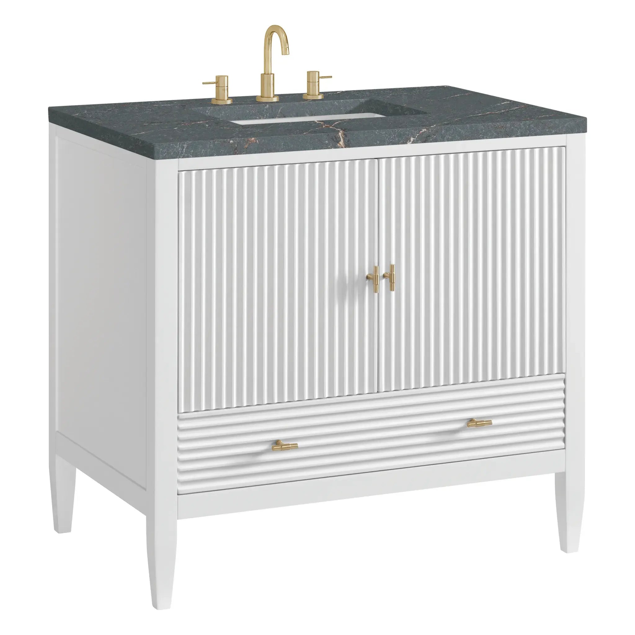 36" Myrrin Vanity in Bright White-Parisien Bleu Silestone-8" Widespread image 9