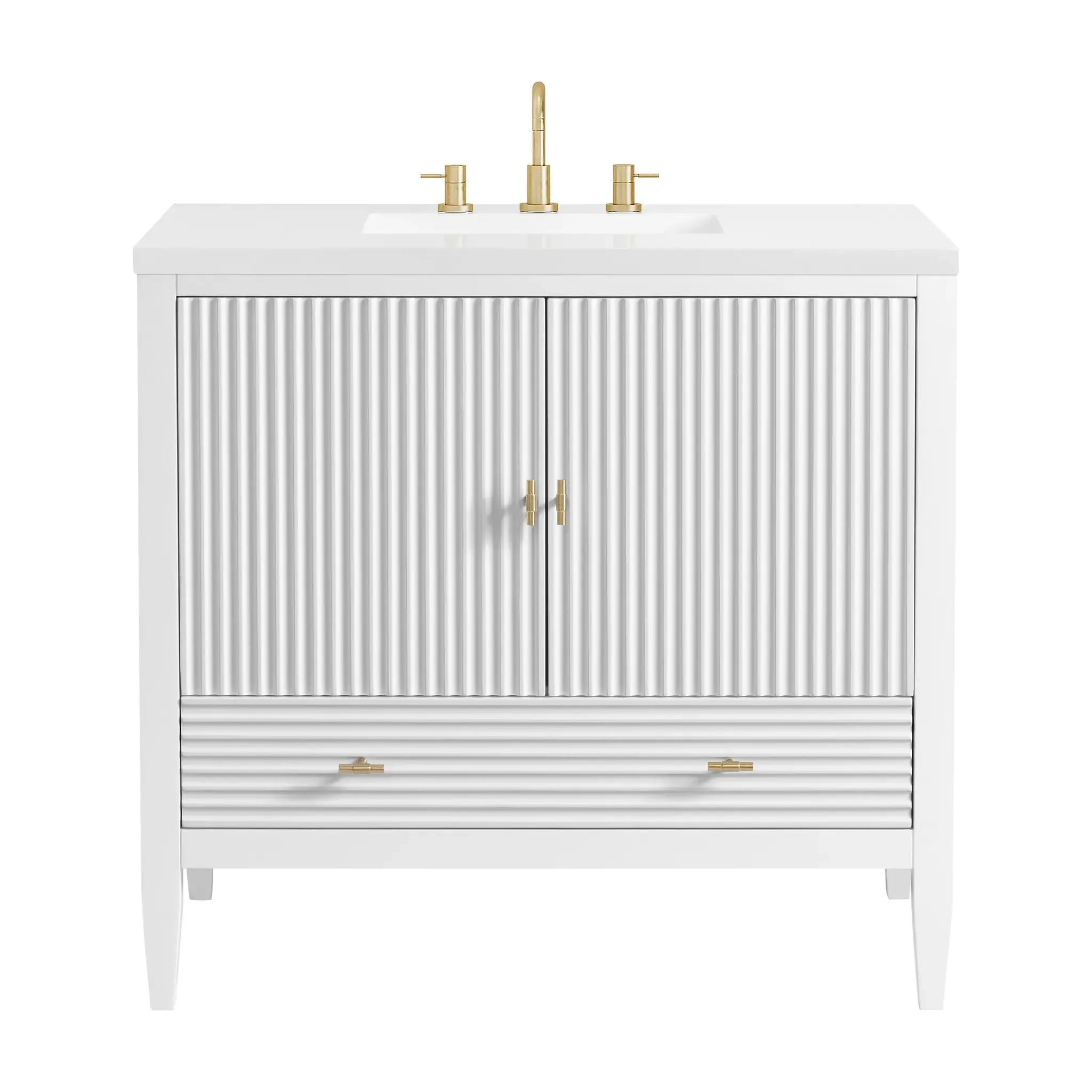 36" Myrrin Vanity in Bright White-White Zeus Silestone-8" Widespread image