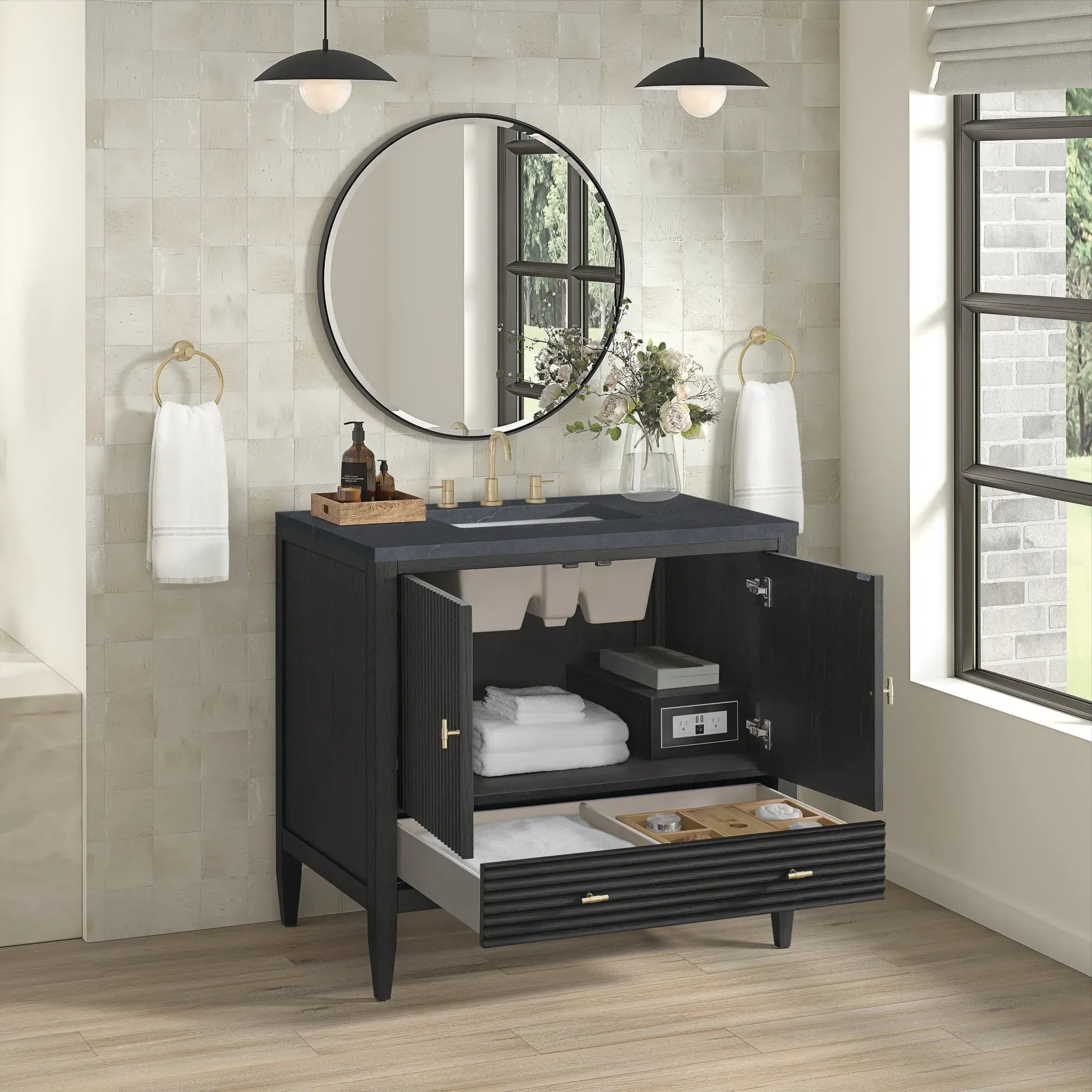 36" Myrrin Vanity in Carbon Oak-Charcoal Soapstone Silestone-8" Widespread image 4