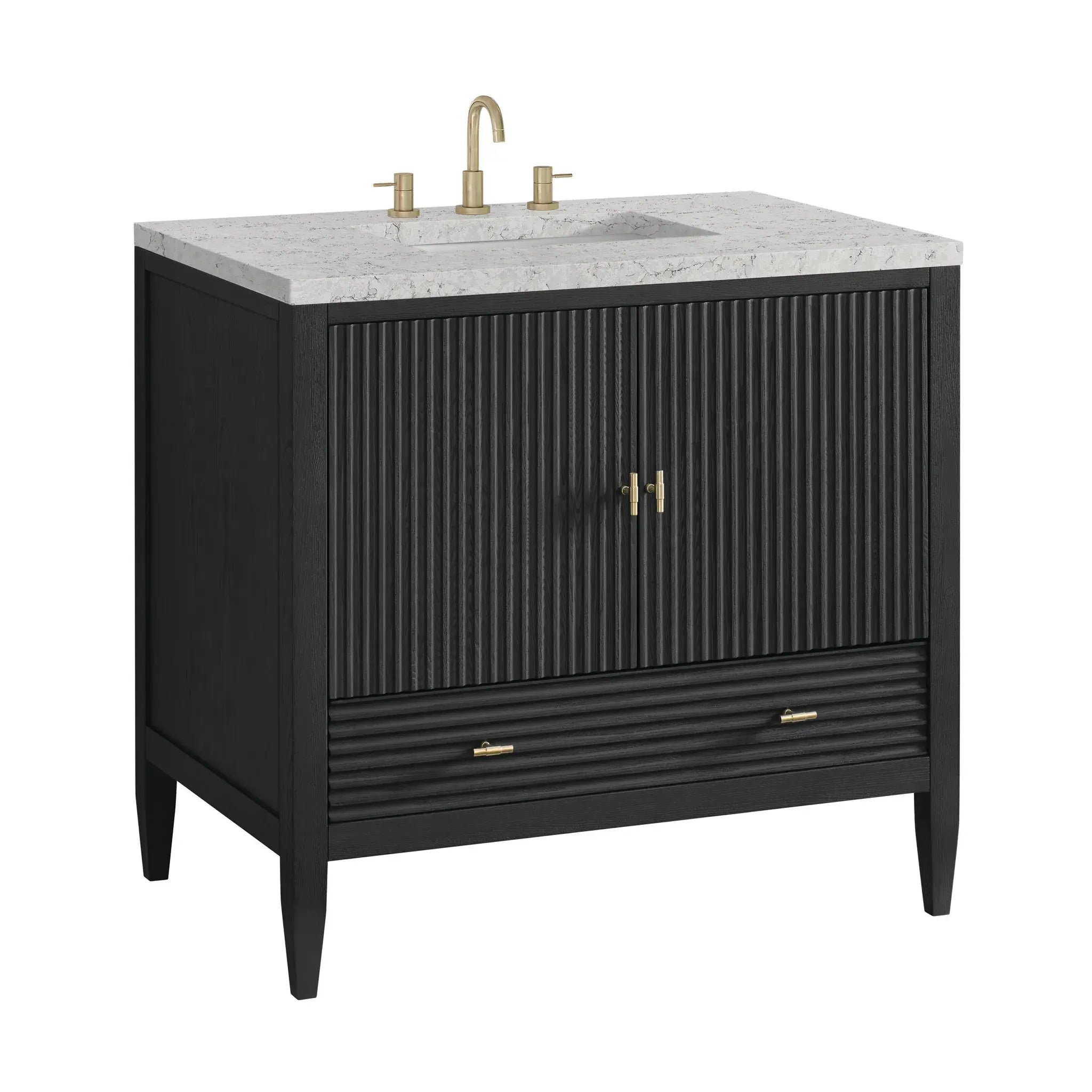 36" Myrrin Vanity in Carbon Oak-Eternal Jasmine Pearl Silestone-8" Widespread image 9