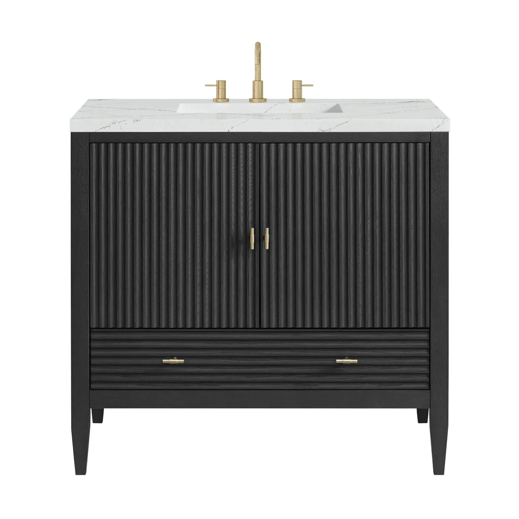 36" Myrrin Vanity in Carbon Oak-Ethereal Noctis Silestone-8" Widespread image
