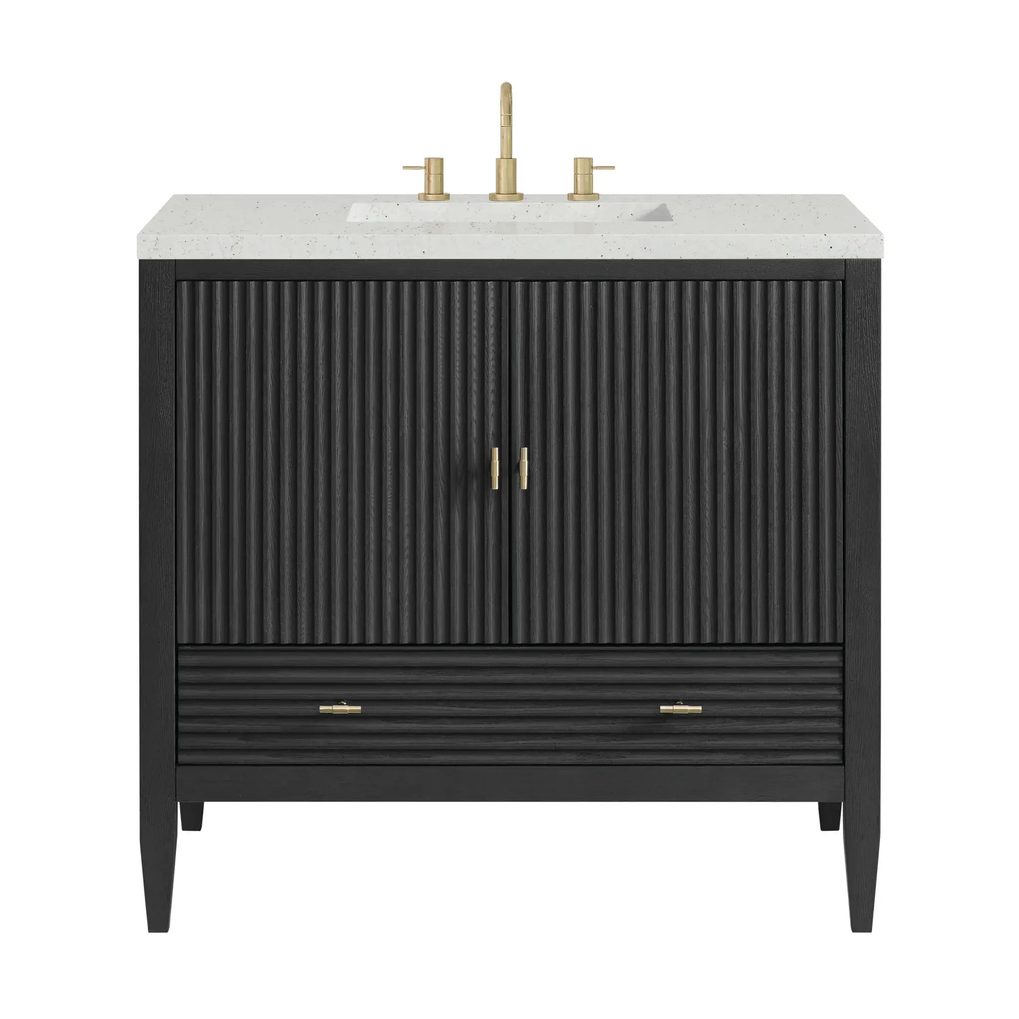36" Myrrin Vanity in Carbon Oak-Lime Delight Silestone-8" Widespread image