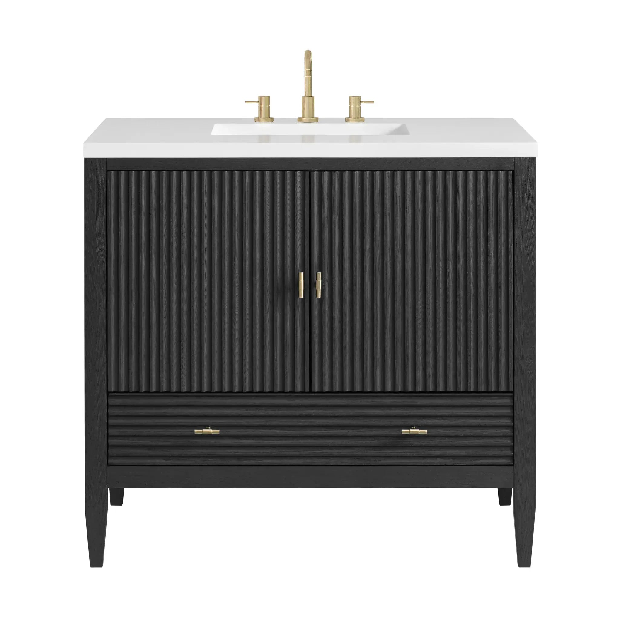 36" Myrrin Vanity in Carbon Oak-White Zeus Silestone-8" Widespread image