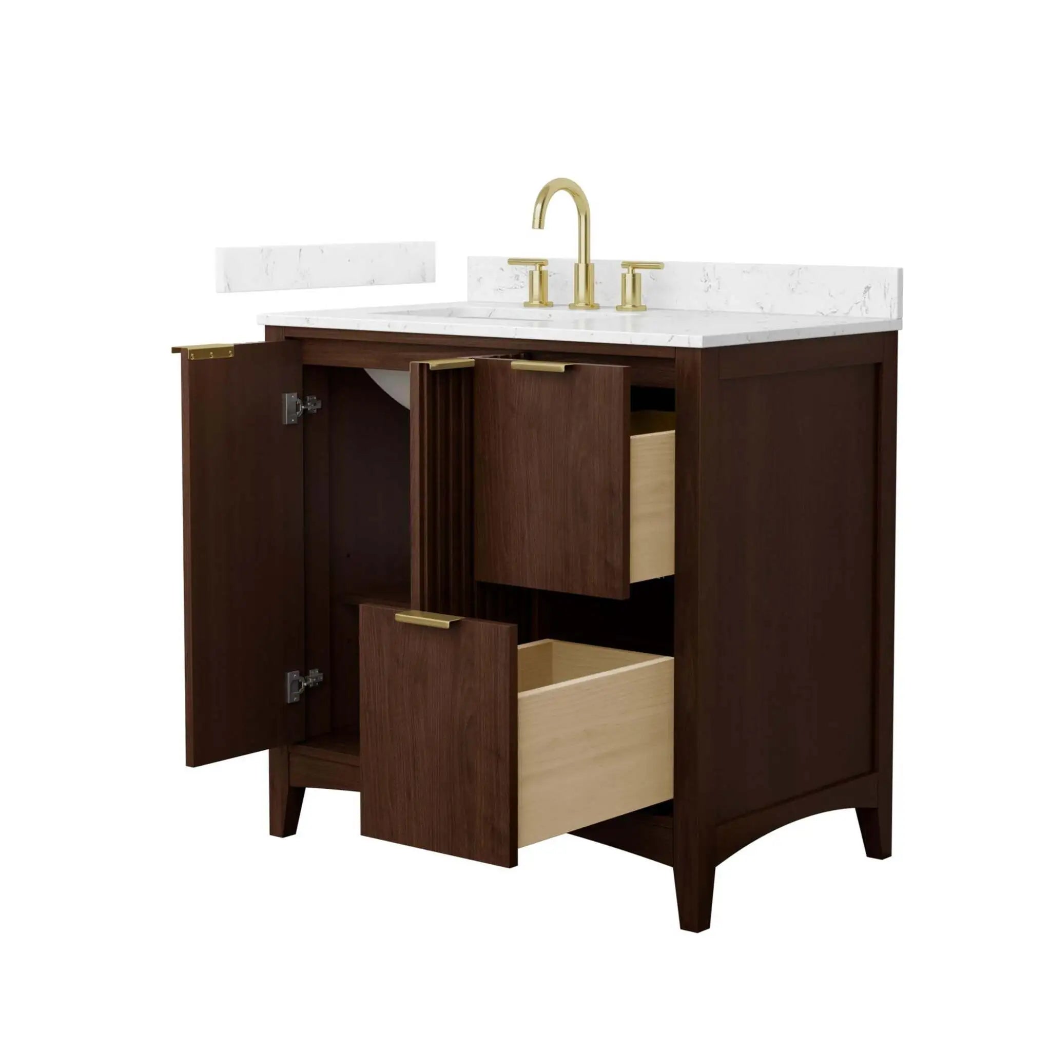 36" Palmilla Single Bathroom Vanity in Dark Walnut with Brushed Gold Trim by Wyndham