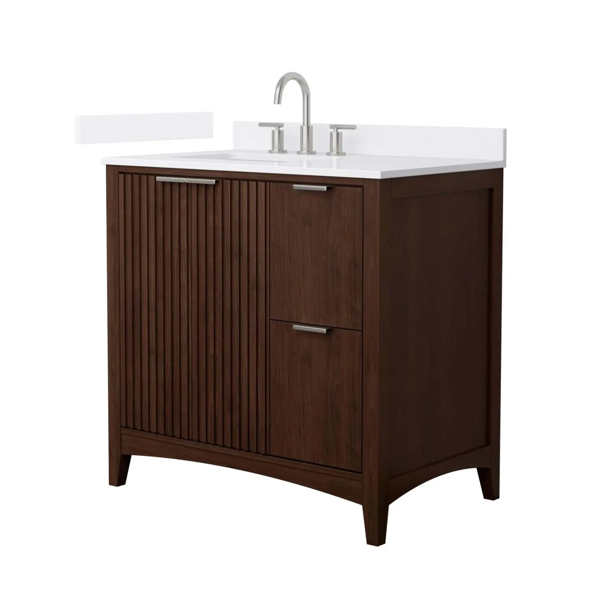36" Palmilla Single Bathroom Vanity in Dark Walnut with Brushed Nickel Trim by Wyndham