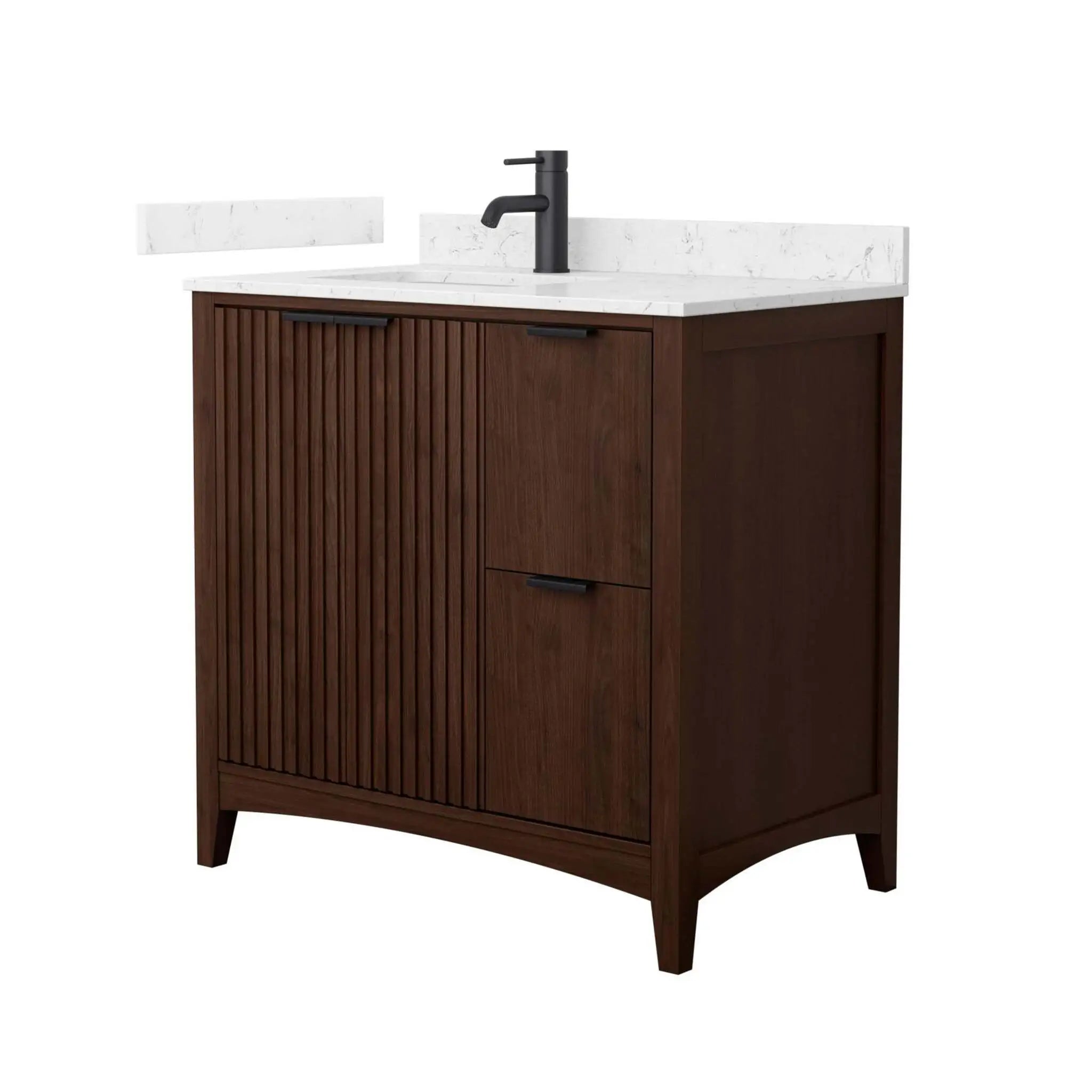 36" Palmilla Single Bathroom Vanity in Dark Walnut with Matte Black Trim by Wyndham