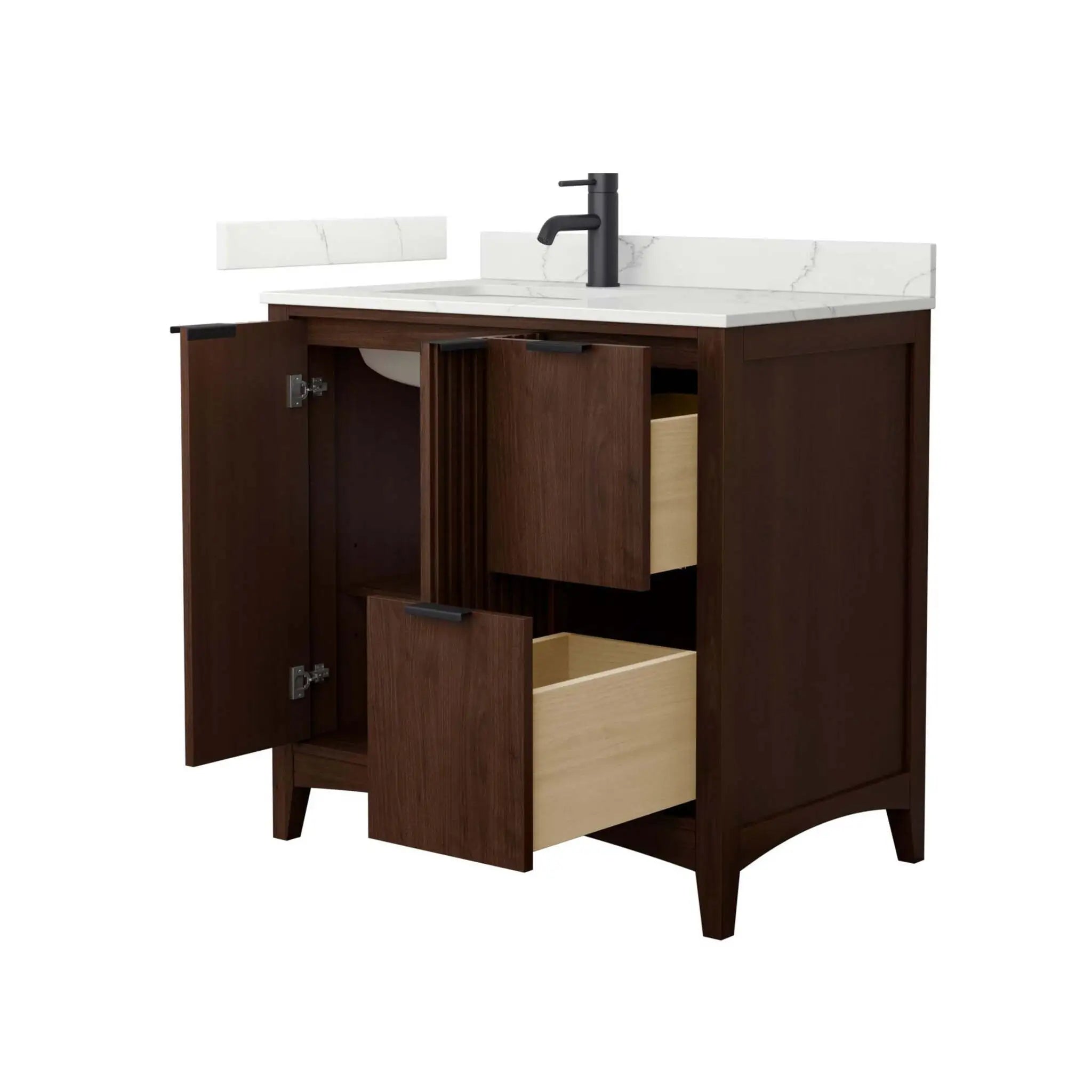 36" Palmilla Single Bathroom Vanity in Dark Walnut with Matte Black Trim by Wyndham