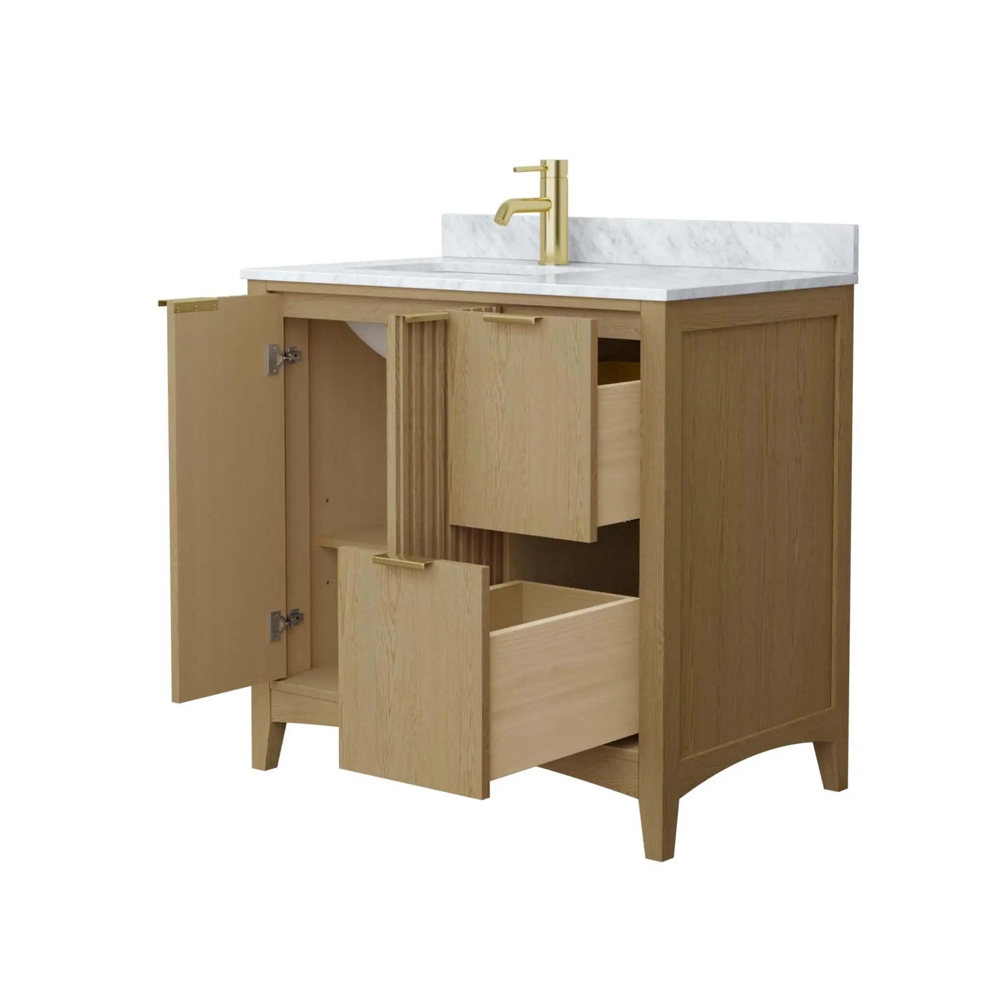 36" Palmilla Single Bathroom Vanity in Natural Oak with Brushed Gold Trim by Wyndham