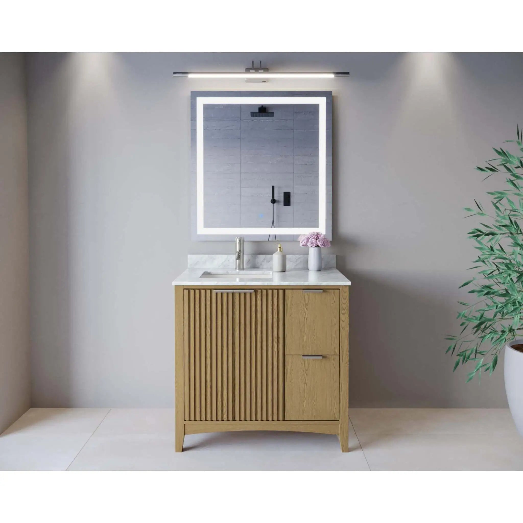36" Palmilla Single Bathroom Vanity in Natural Oak with Brushed Nickel Trim by Wyndham