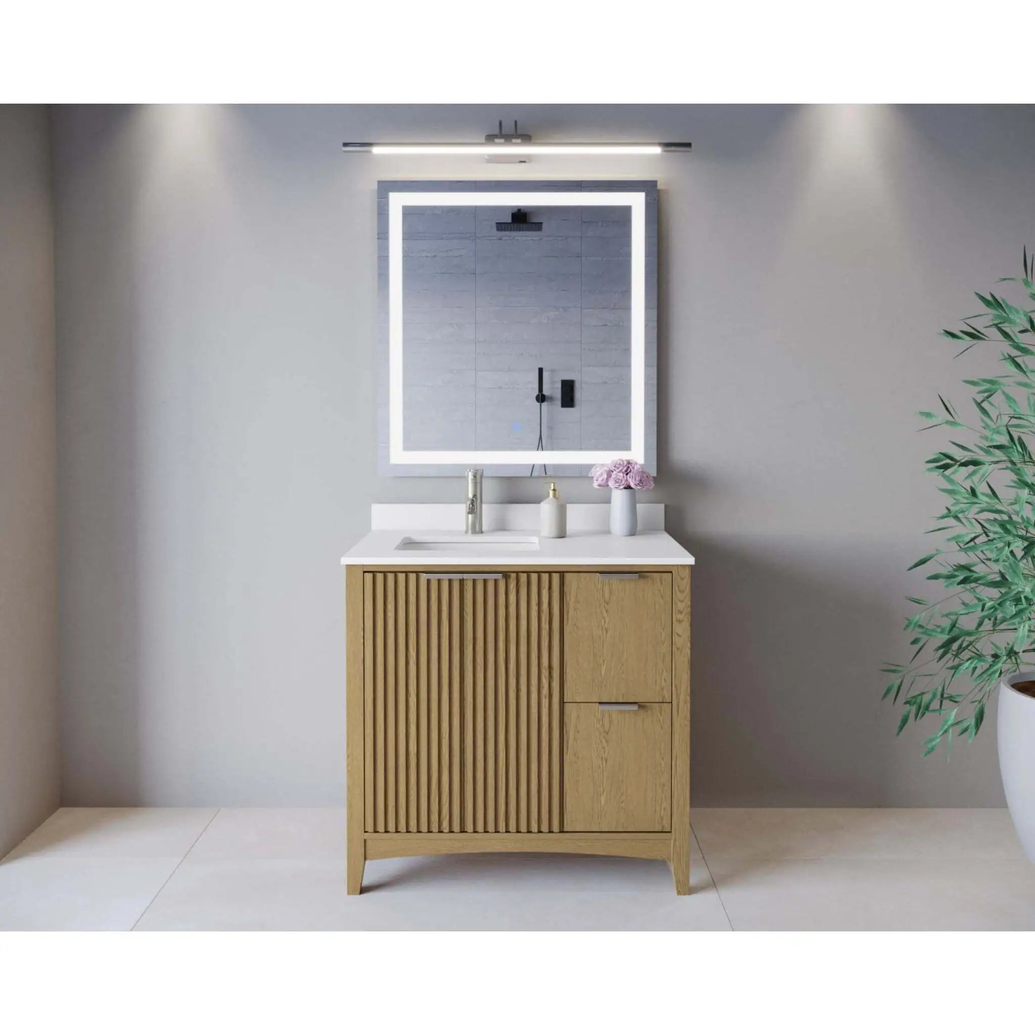 36" Palmilla Single Bathroom Vanity in Natural Oak with Brushed Nickel Trim by Wyndham