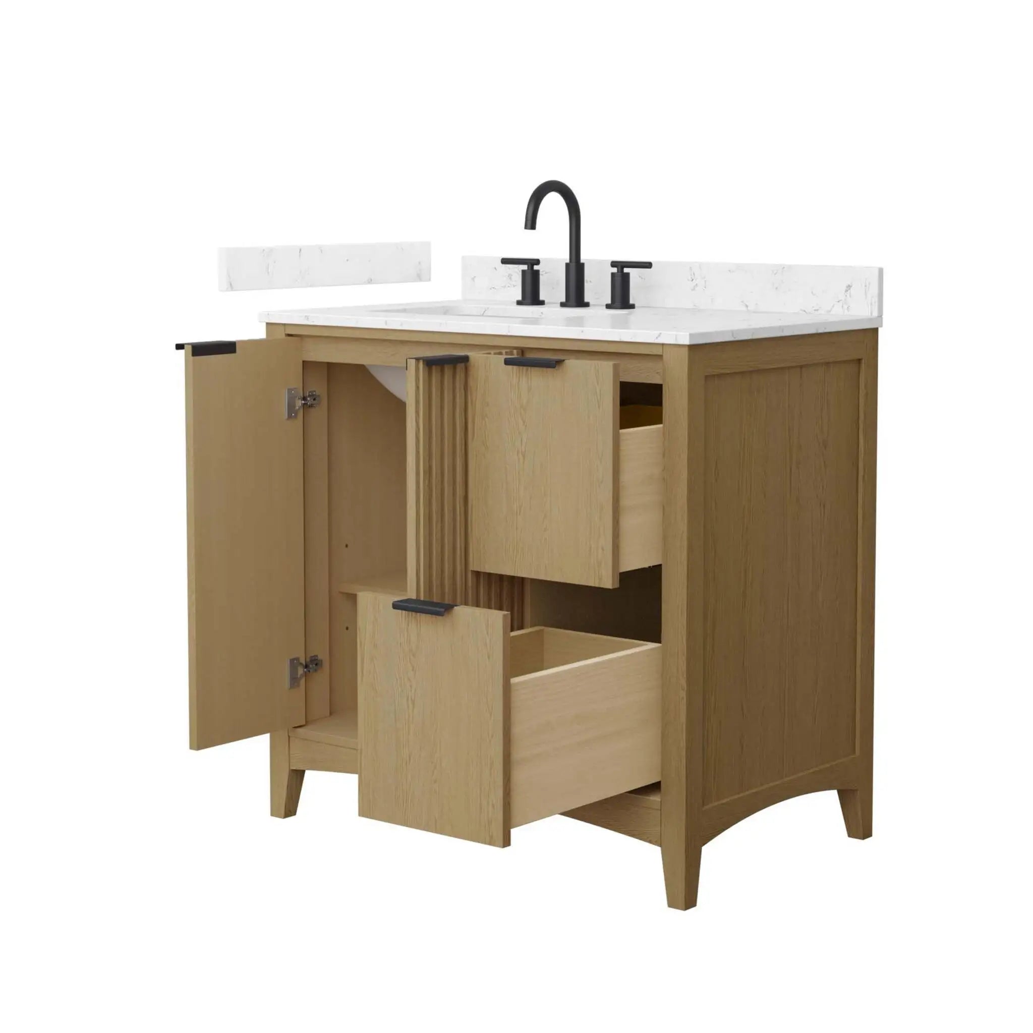 36" Palmilla Single Bathroom Vanity in Natural Oak with Matte Black Trim by Wyndham