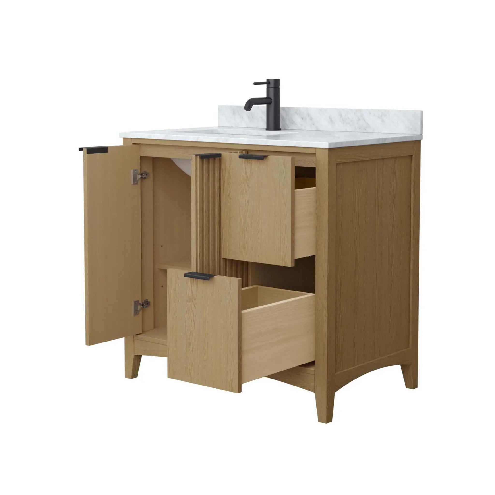 36" Palmilla Single Bathroom Vanity in Natural Oak with Matte Black Trim by Wyndham