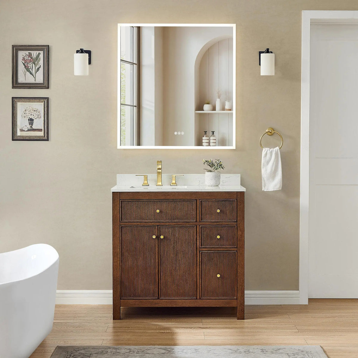 36" Pendry Single Bathroom Vanity Dark Walnut Brushed Gold Trim by wyndham View 18