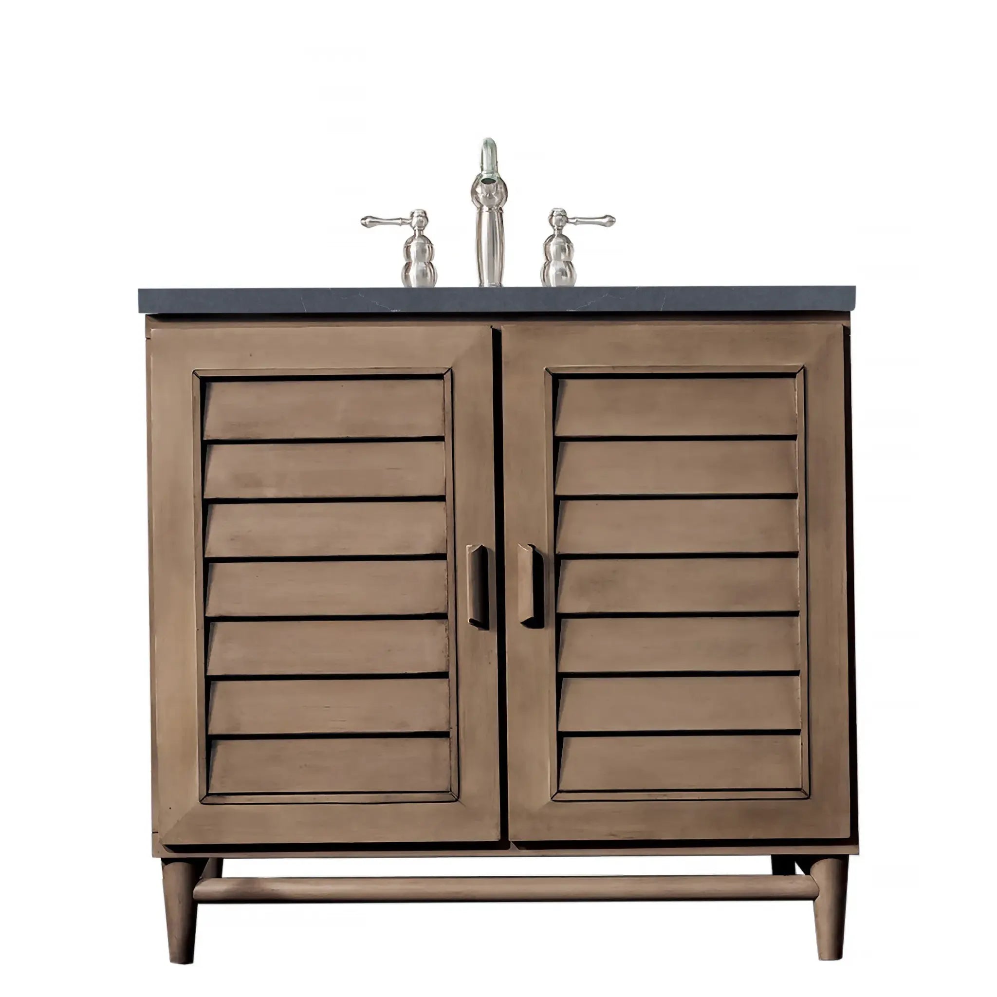 36" Portland Single Vanity in Whitewashed Walnut-Charcoal Soapstone Silestone-8" Widespread image