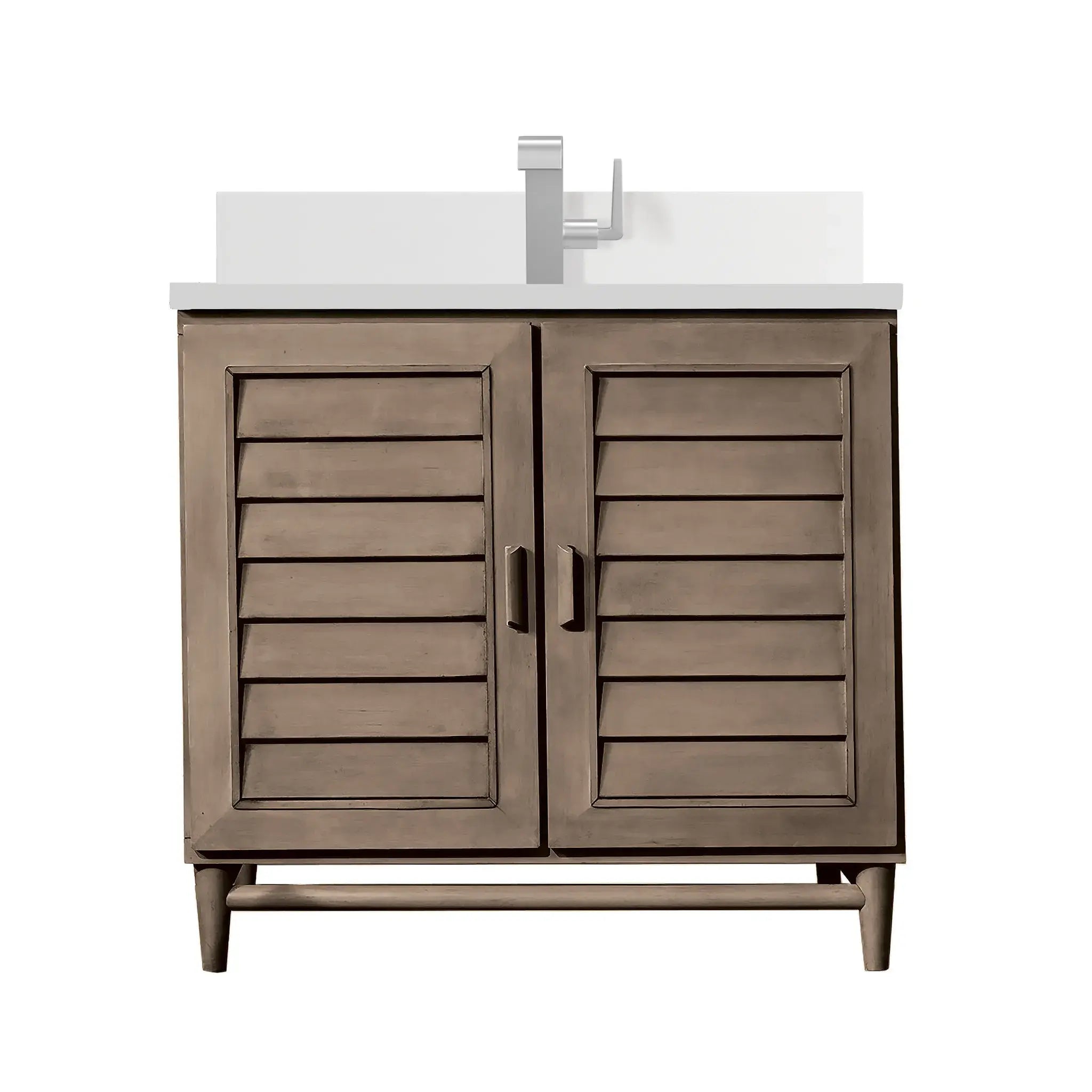 36" Portland Single Vanity in Whitewashed Walnut-White Zeus Silestone & Backsplash-Single Hole image