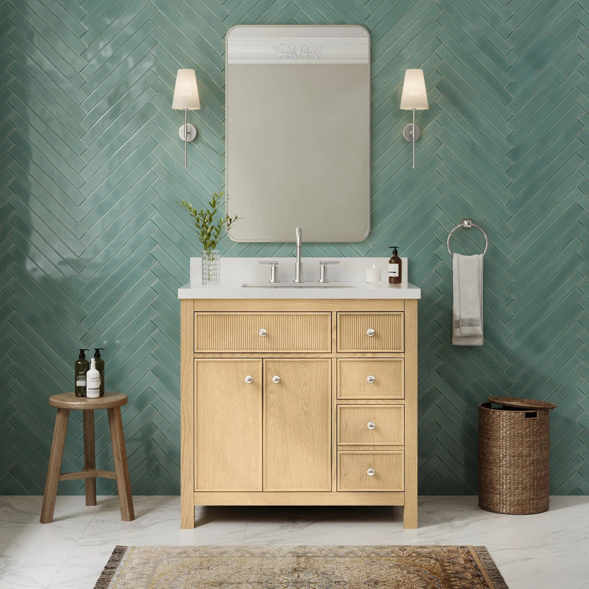 36" Rian Single Bathroom Vanity Scandinavian Oak Brushed Nickel Trim by wyndham View 14
