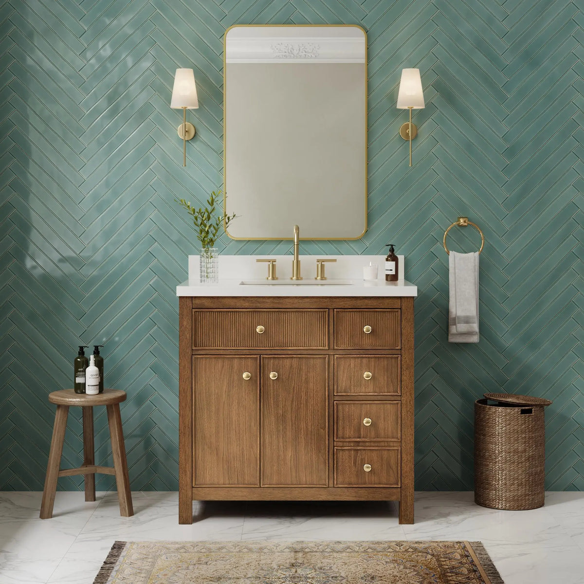 36" Rian Single Bathroom Vanity Toasted Walnut Satin Bronze Trim by wyndham View 14