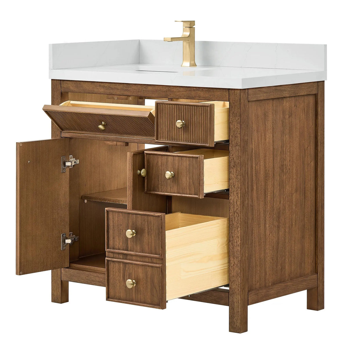36" Rian Single Bathroom Vanity Toasted Walnut Satin Bronze Trim by wyndham View 3