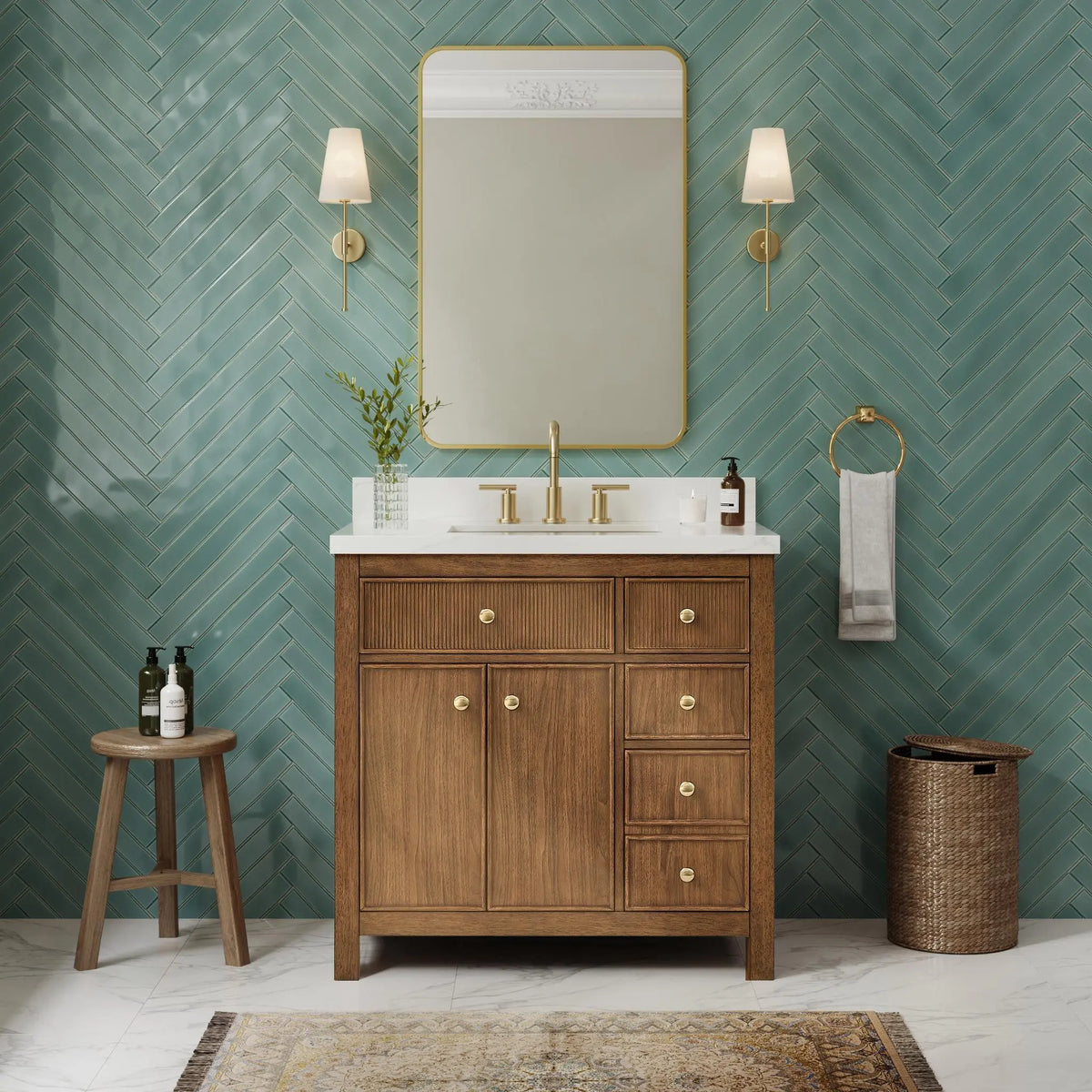 36" Rian Single Bathroom Vanity Toasted Walnut Satin Bronze Trim by wyndham View 6
