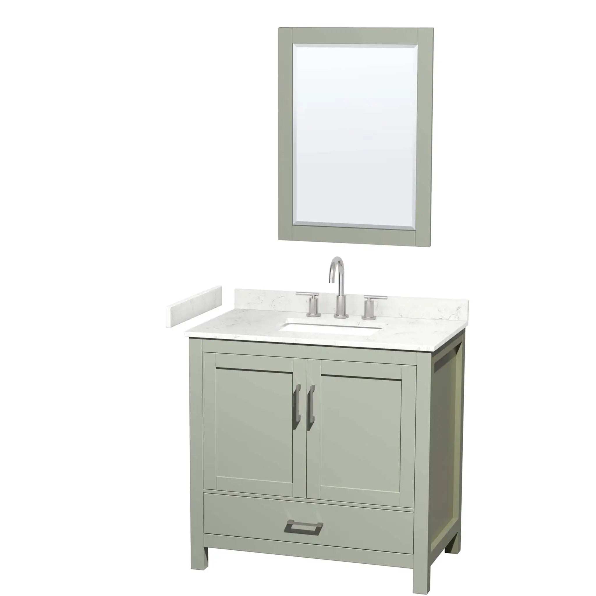 36" Sheffield 36 inch Single Bathroom Vanity in Light Green with Brushed Nickel Trim & 24" Mirror by Wyndham