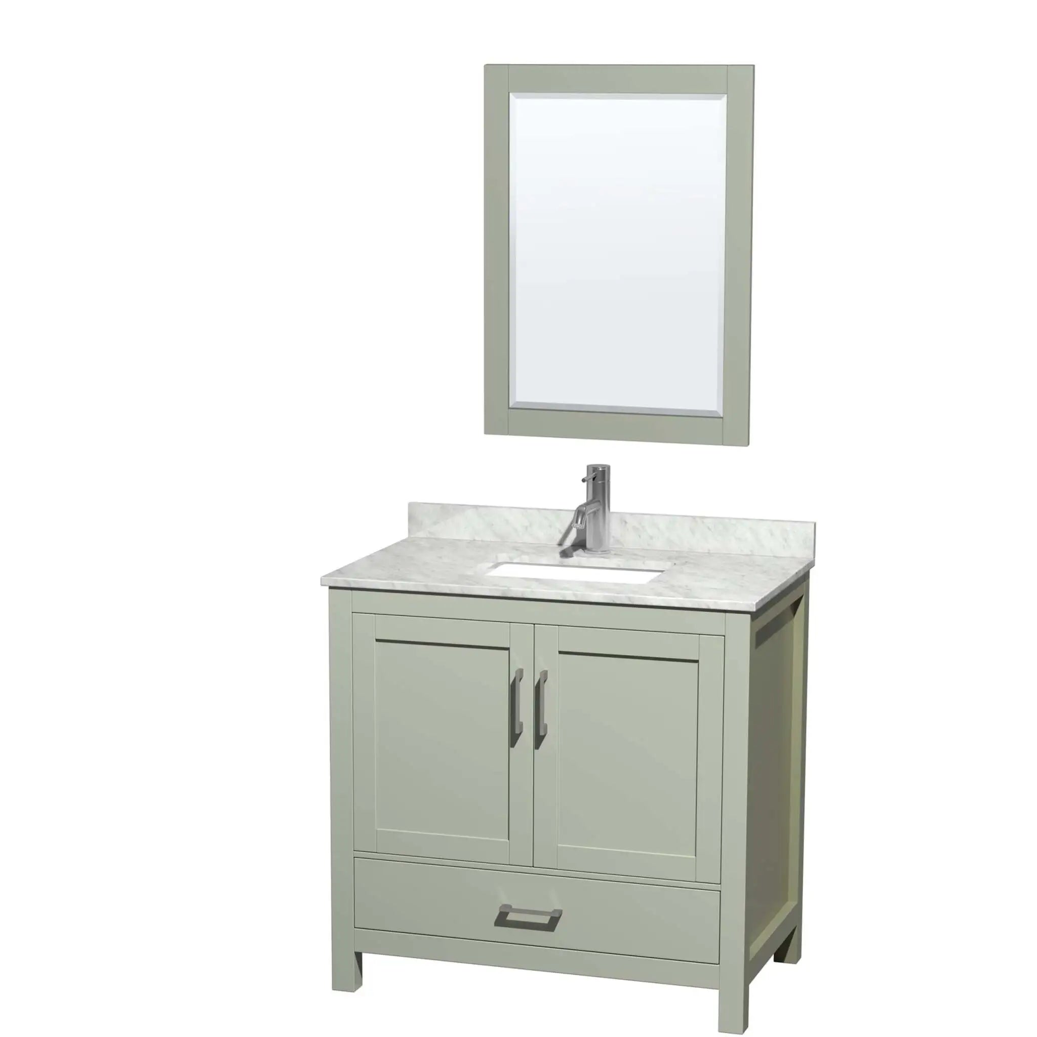 36" Sheffield 36 inch Single Bathroom Vanity in Light Green with Brushed Nickel Trim & 24" Mirror by Wyndham