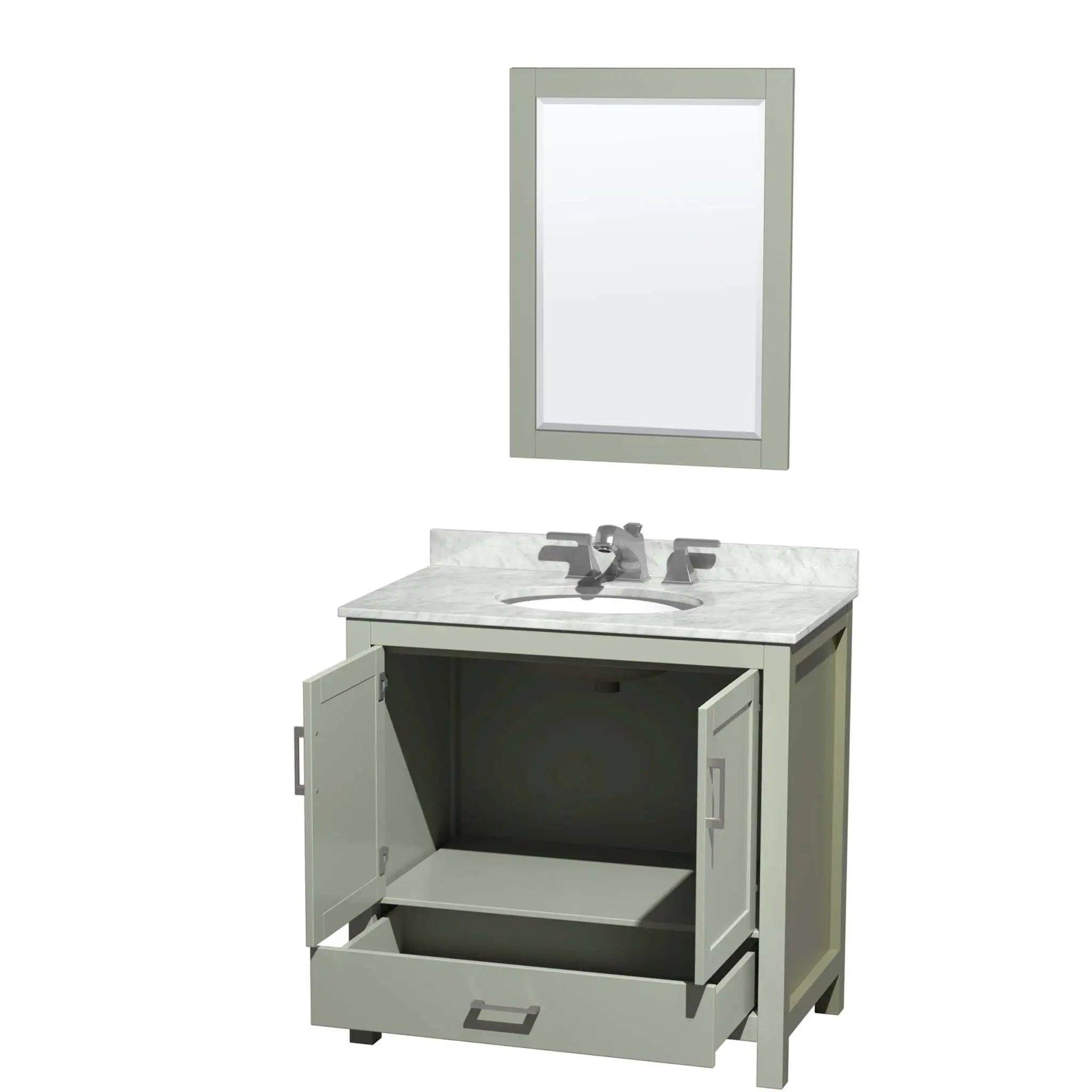 36" Sheffield 36 inch Single Bathroom Vanity in Light Green with Brushed Nickel Trim & 24" Mirror by Wyndham