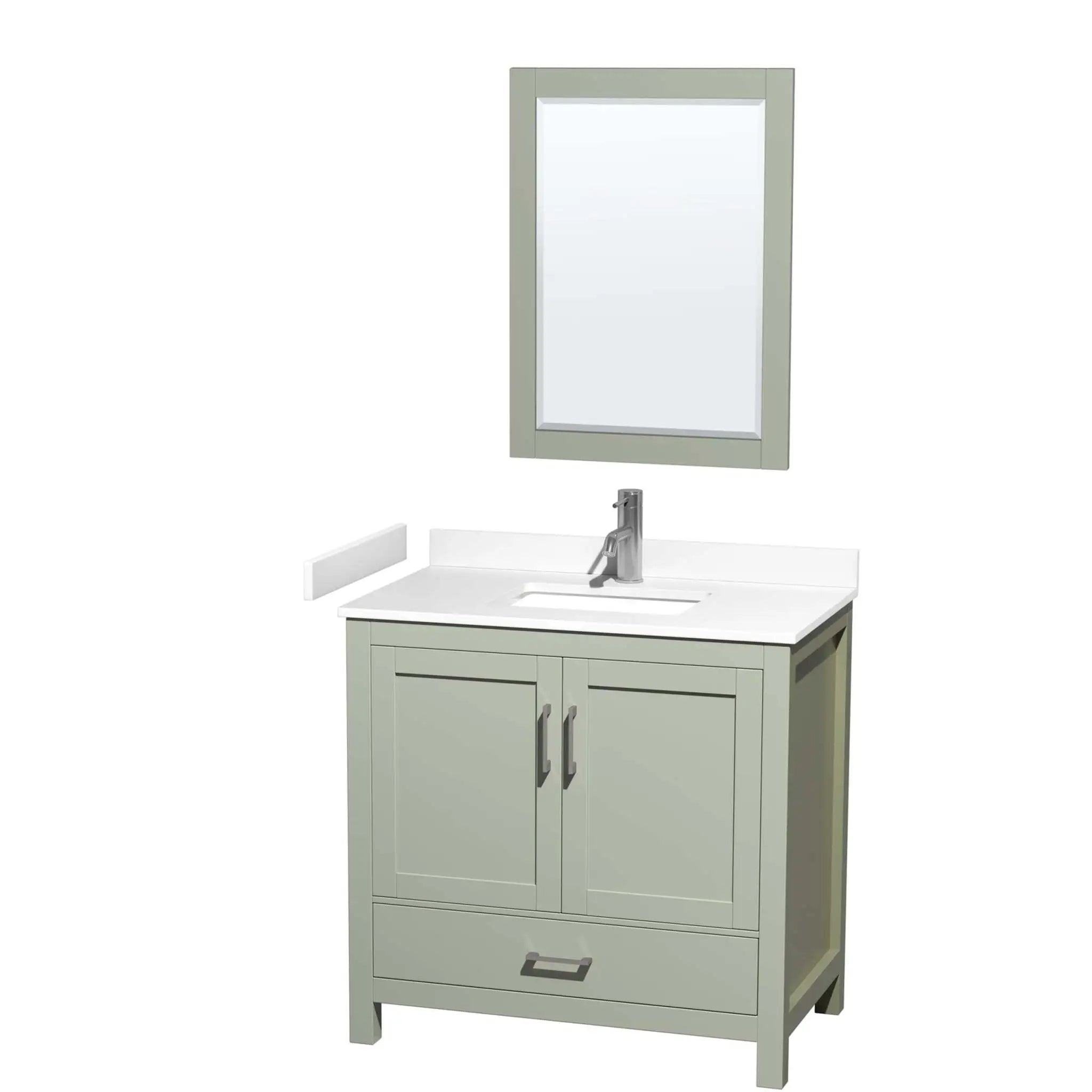 36" Sheffield 36 inch Single Bathroom Vanity in Light Green with Brushed Nickel Trim & 24" Mirror by Wyndham