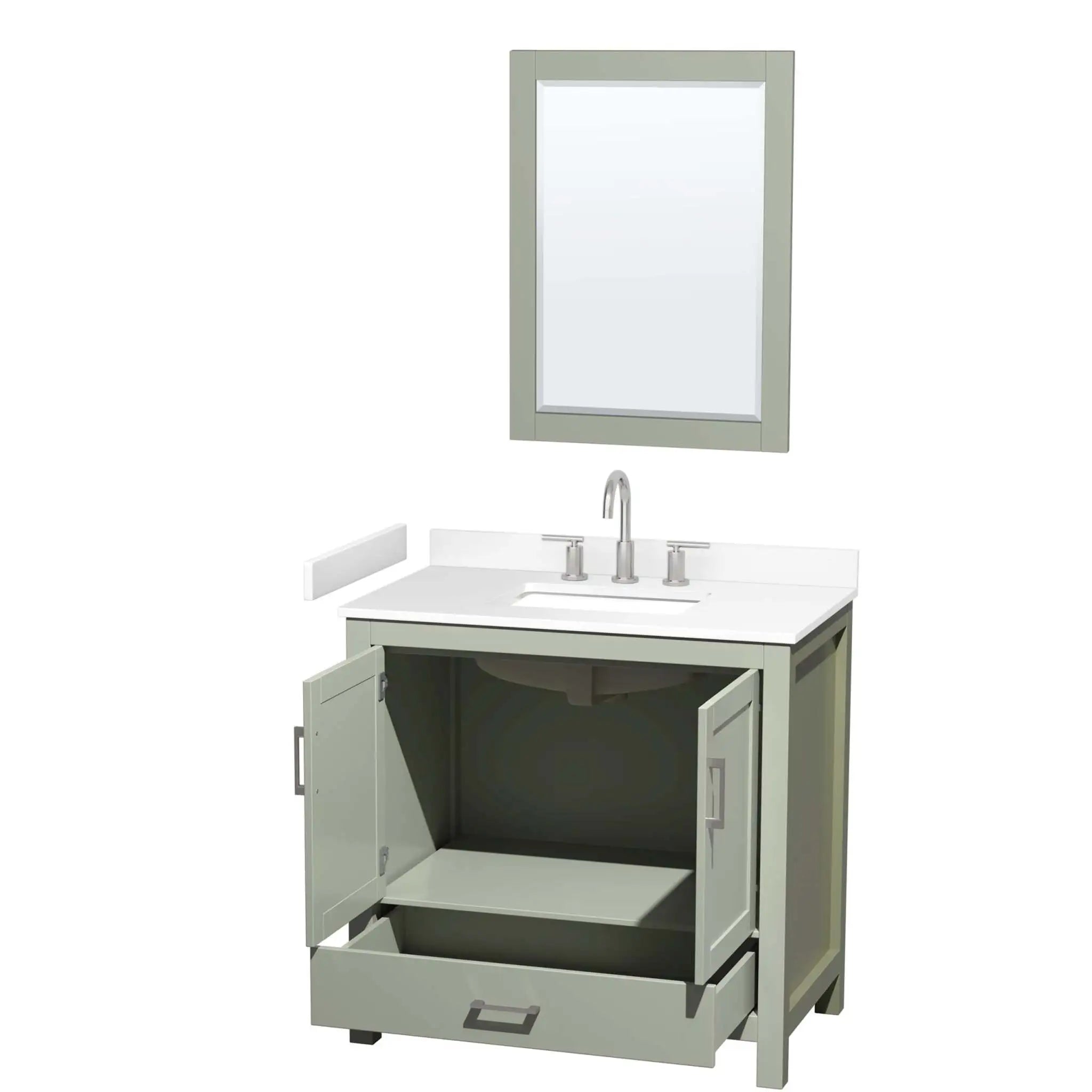 36" Sheffield 36 inch Single Bathroom Vanity in Light Green with Brushed Nickel Trim & 24" Mirror by Wyndham