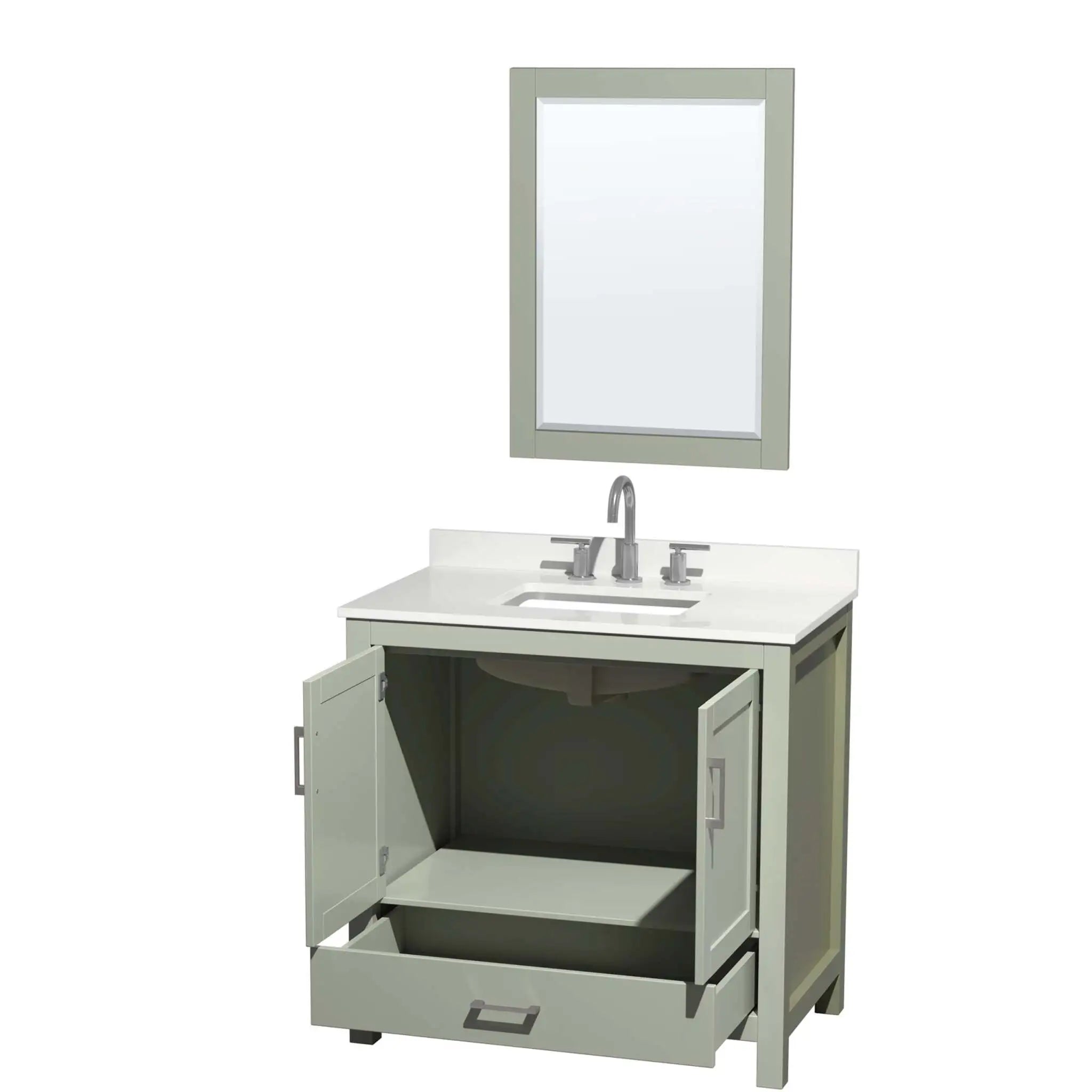 36" Sheffield 36 inch Single Bathroom Vanity in Light Green with Brushed Nickel Trim & 24" Mirror by Wyndham