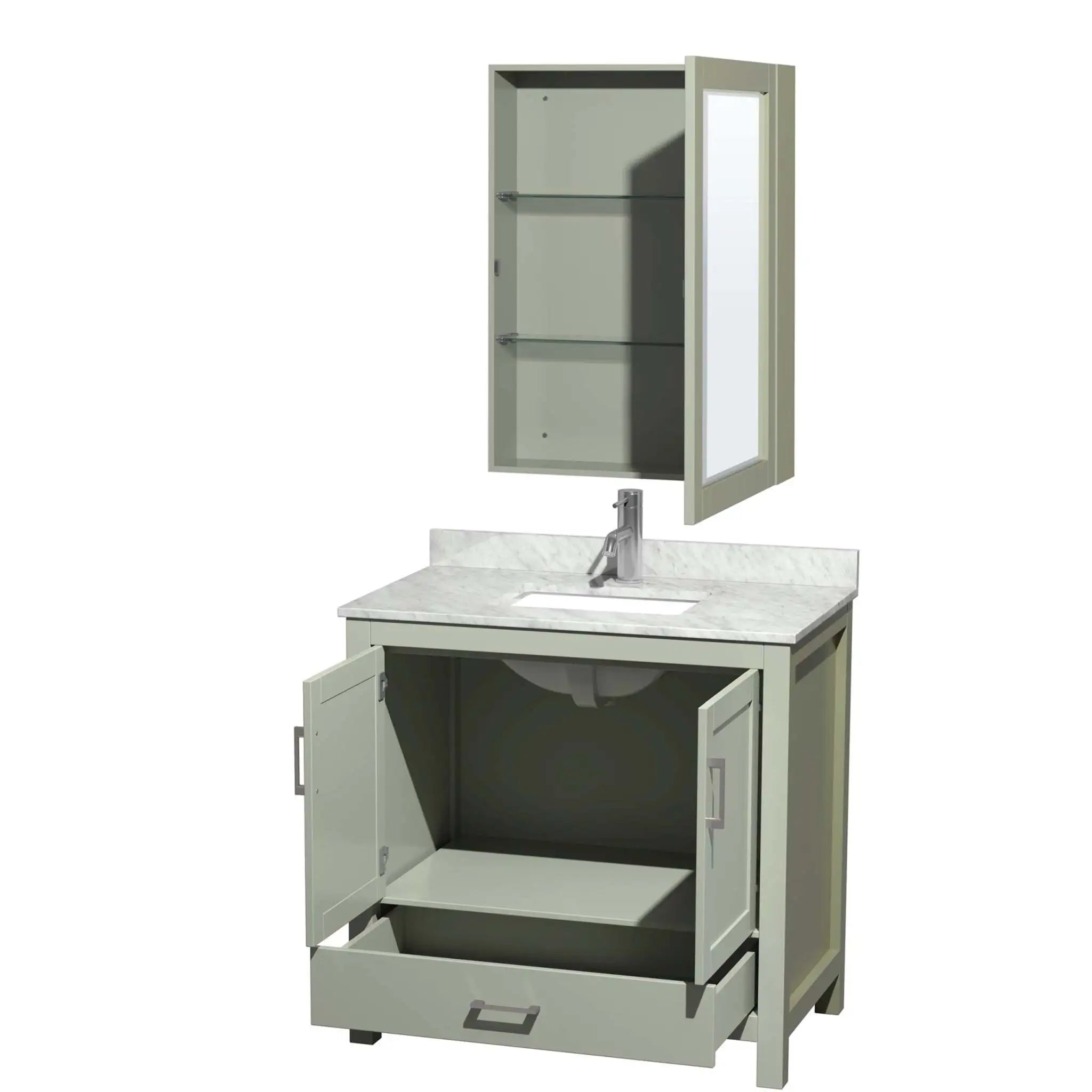 36" Sheffield 36 inch Single Bathroom Vanity in Light Green with Brushed Nickel Trim & Medicine Cabinet by Wyndham
