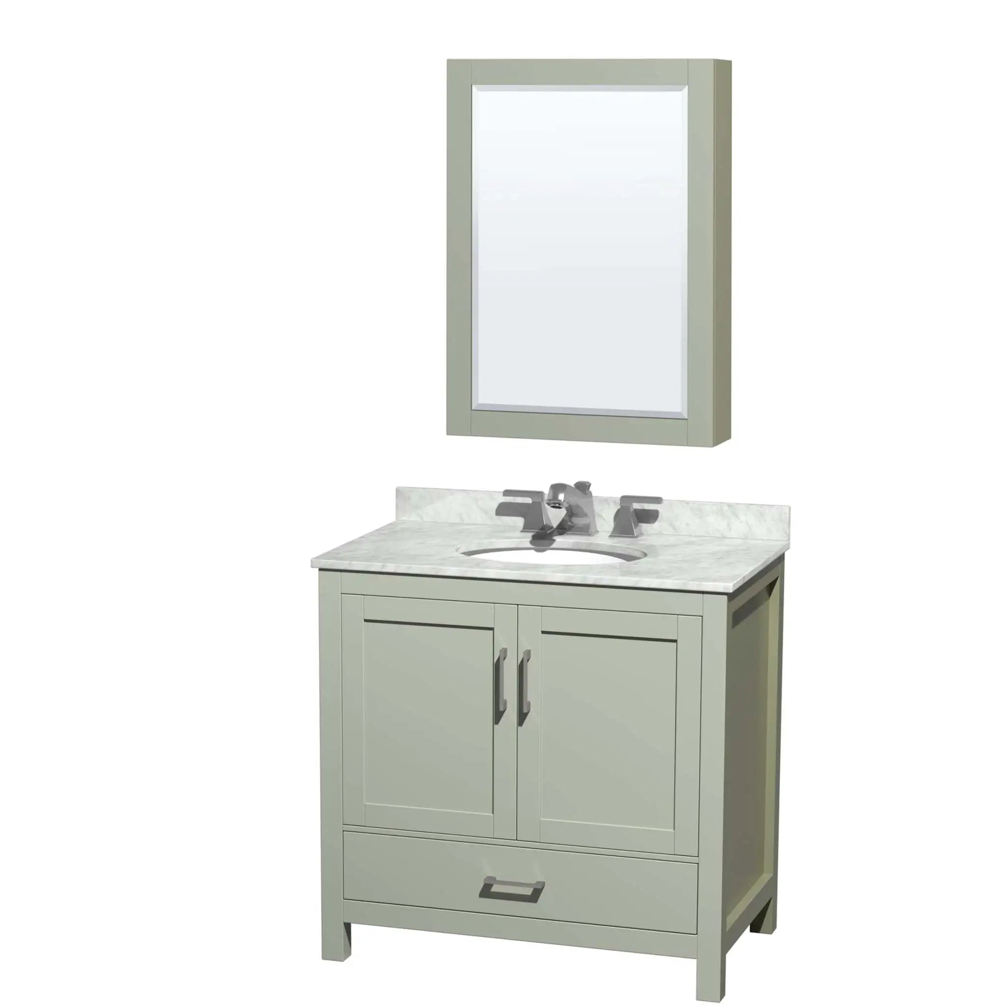 36" Sheffield 36 inch Single Bathroom Vanity in Light Green with Brushed Nickel Trim & Medicine Cabinet by Wyndham