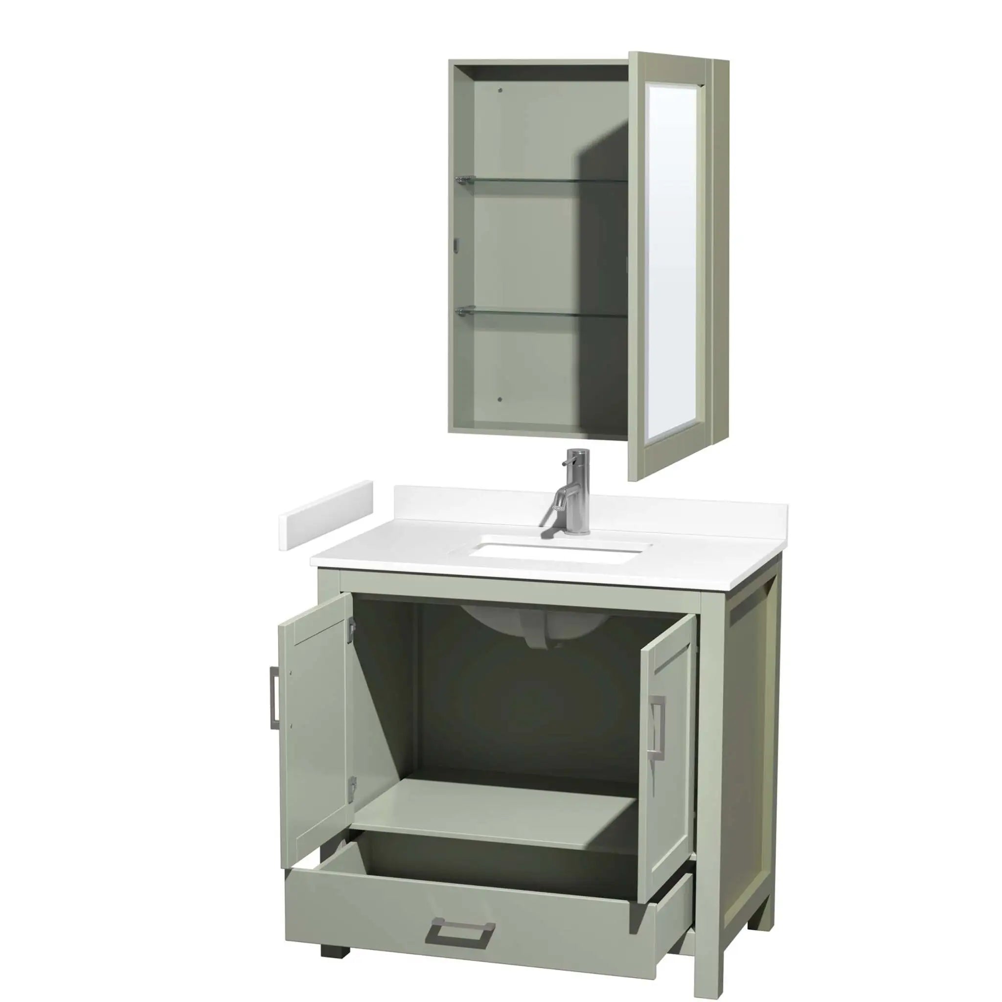 36" Sheffield 36 inch Single Bathroom Vanity in Light Green with Brushed Nickel Trim & Medicine Cabinet by Wyndham