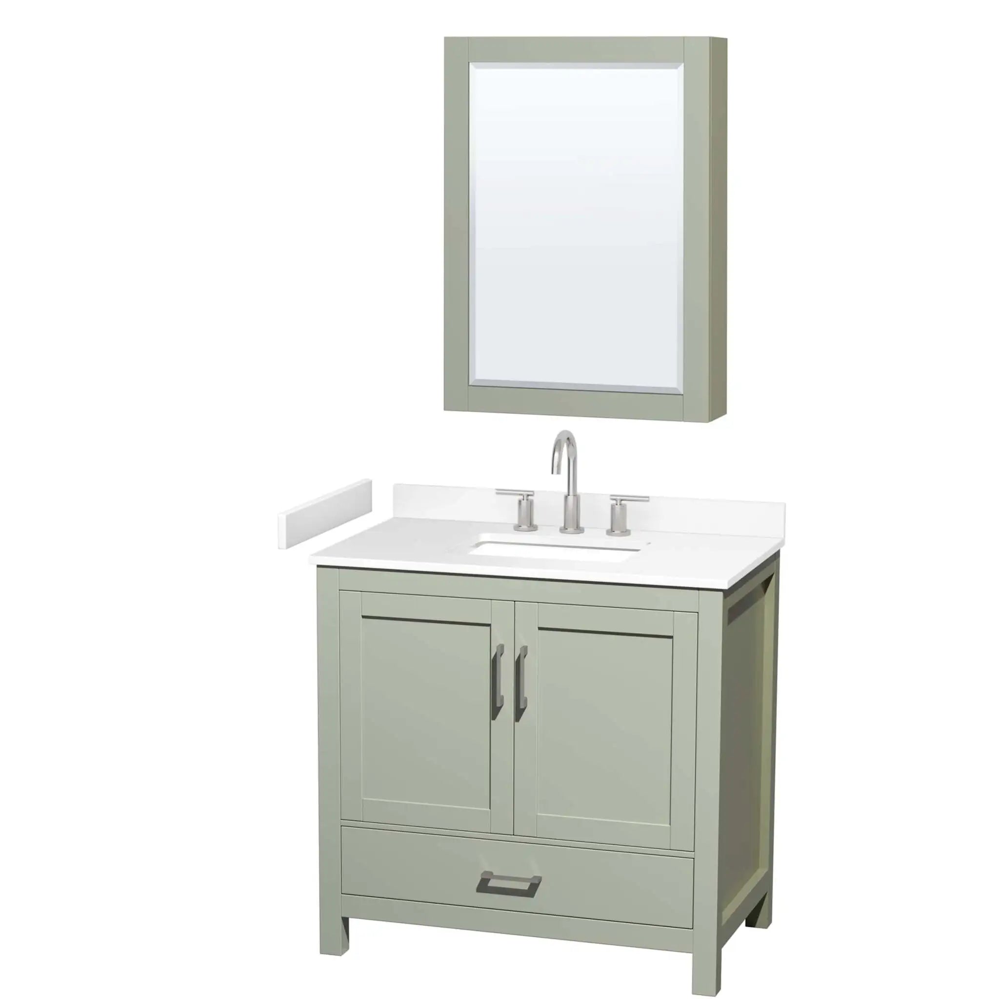 36" Sheffield 36 inch Single Bathroom Vanity in Light Green with Brushed Nickel Trim & Medicine Cabinet by Wyndham