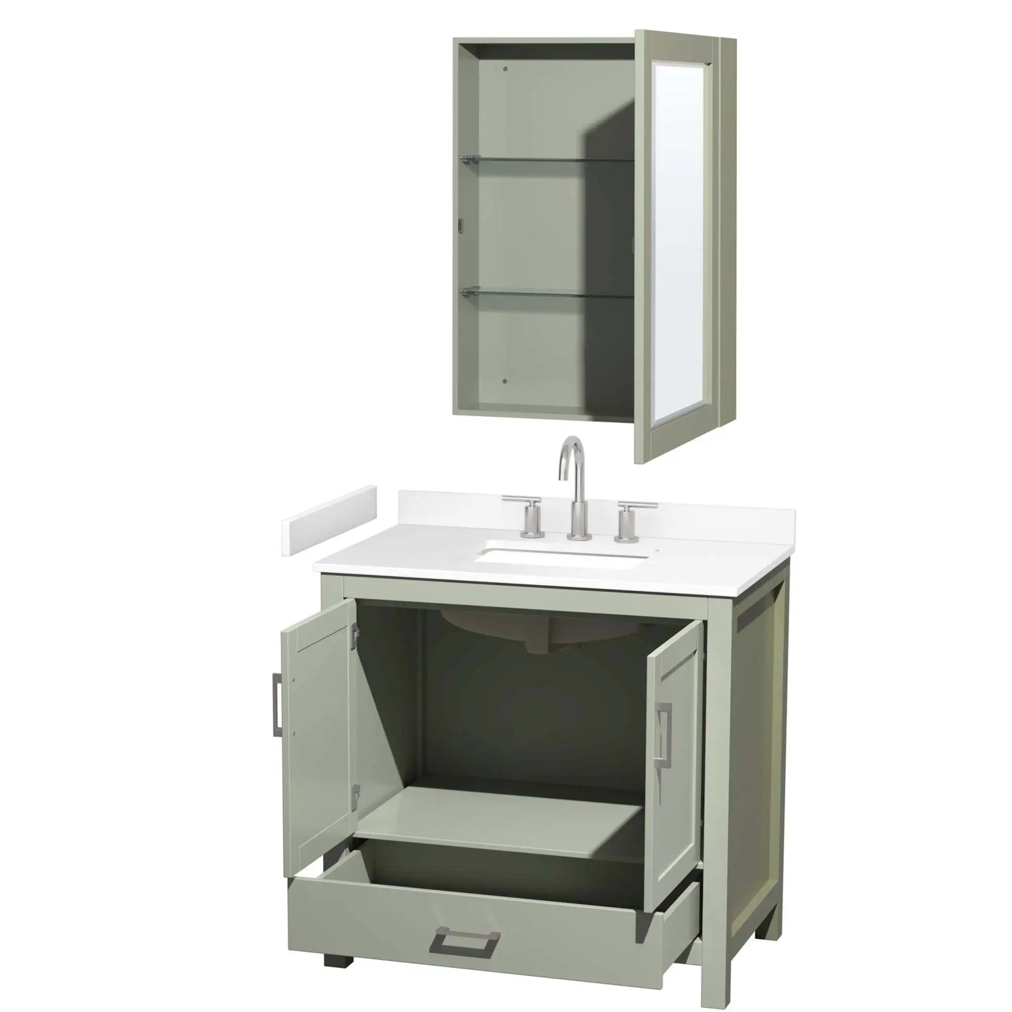 36" Sheffield 36 inch Single Bathroom Vanity in Light Green with Brushed Nickel Trim & Medicine Cabinet by Wyndham