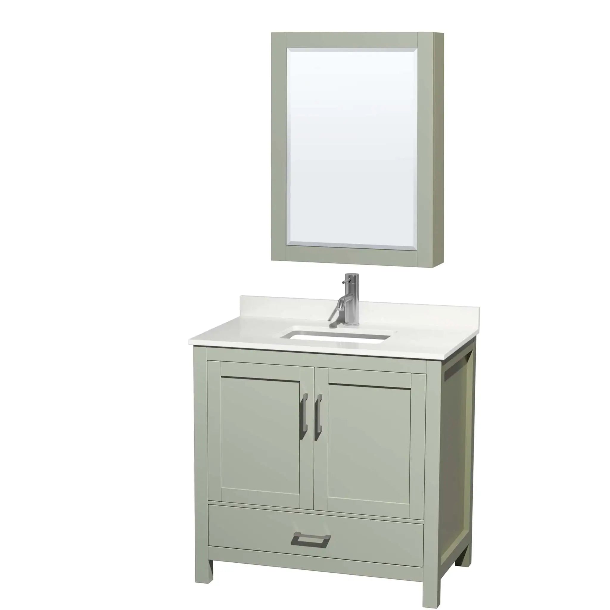 36" Sheffield 36 inch Single Bathroom Vanity in Light Green with Brushed Nickel Trim & Medicine Cabinet by Wyndham