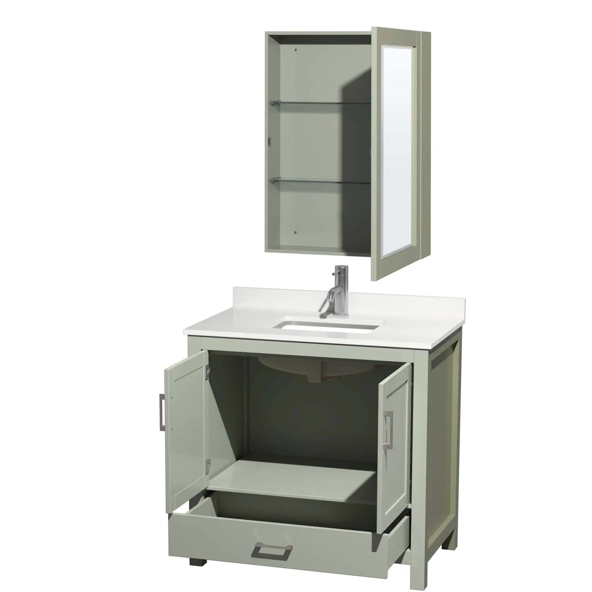 36" Sheffield 36 inch Single Bathroom Vanity in Light Green with Brushed Nickel Trim & Medicine Cabinet by Wyndham