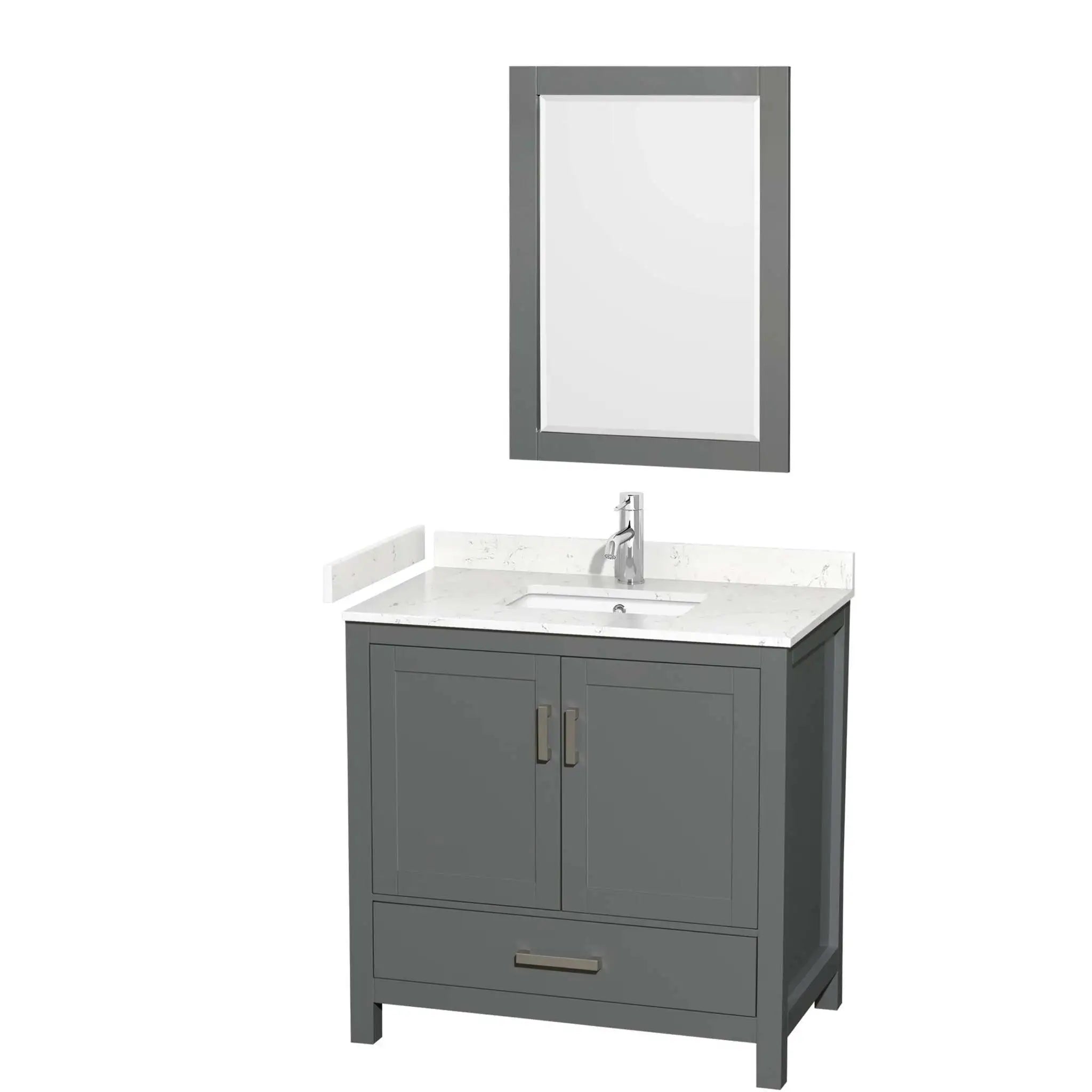 36" Sheffield Single Bathroom Vanity in Dark Gray with Brushed Chrome Trim & 24" Mirror by Wyndham