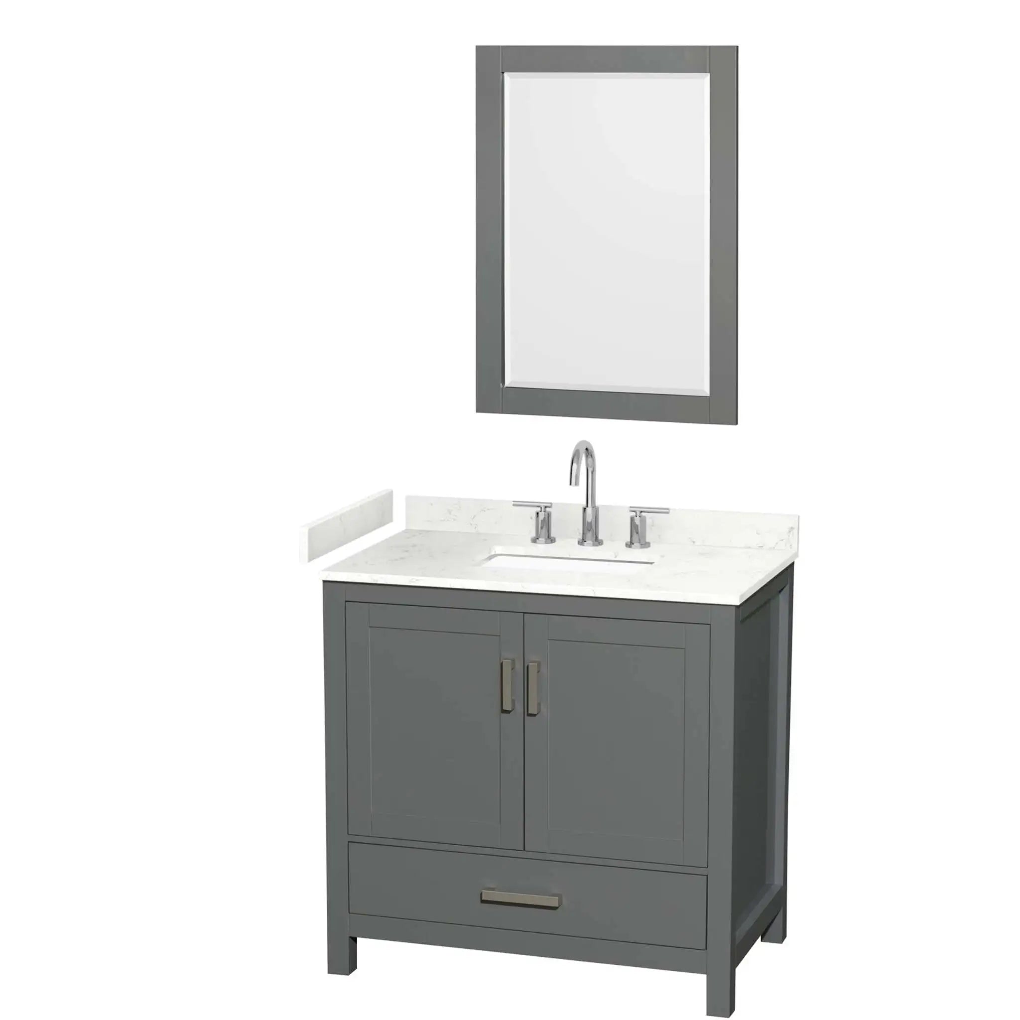36" Sheffield Single Bathroom Vanity in Dark Gray with Brushed Chrome Trim & 24" Mirror by Wyndham